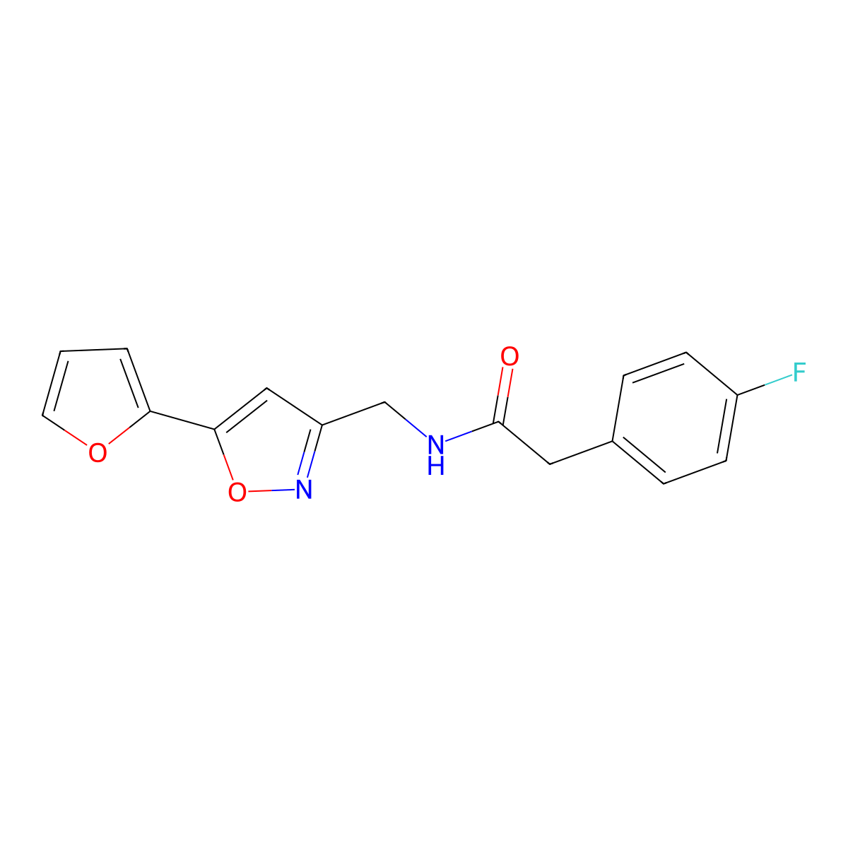 2-(4-fluorophenyl)-N-((5-(furan-2-yl)isoxazol-3-yl)methyl)acetamide molecular structure, CAS 1105205-07-9