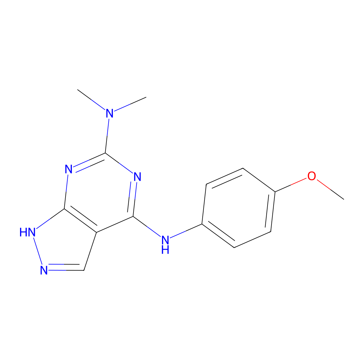 N4-(4-methoxyphenyl)-N6,N6-dimethyl-1H-pyrazolo[3,4-d]pyrimidine-4,6-diamine molecular structure, CAS 1105205-08-0