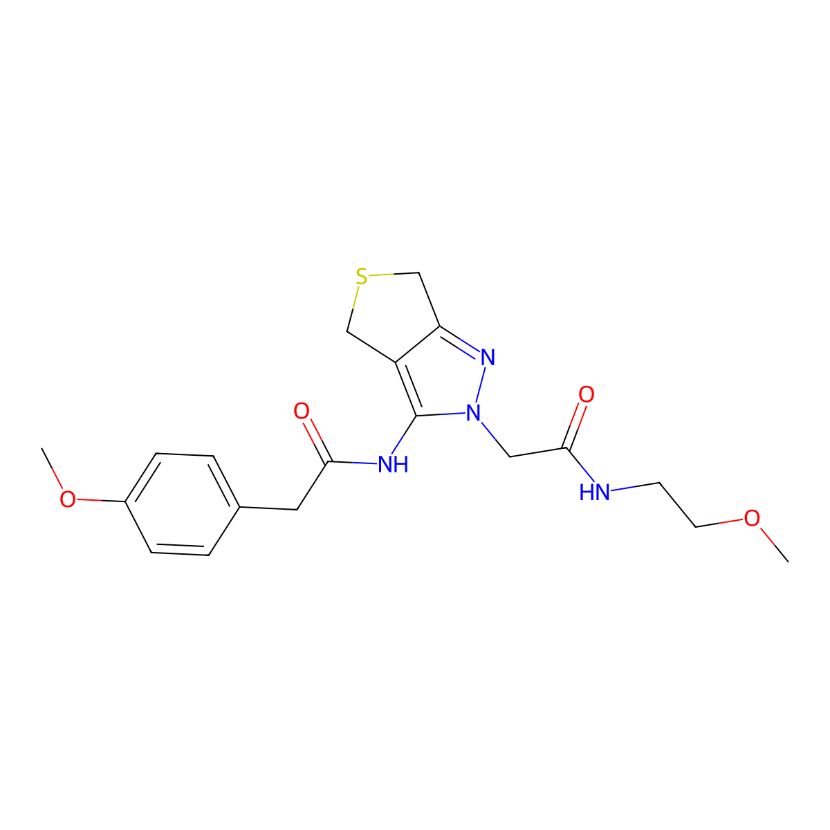 N-(2-methoxyethyl)-2-(3-(2-(4-methoxyphenyl)acetamido)-4,6-dihydro-2H-thieno[3,4-c]pyrazol-2-yl)acetamide molecular structure, CAS 1105205-09-1