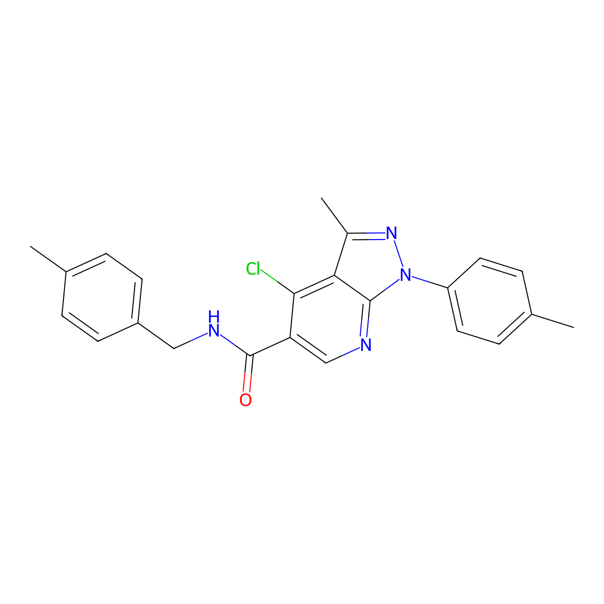 4-chloro-3-methyl-1-(4-methylphenyl)-N-[(4-methylphenyl)methyl]pyrazolo[3,4-b]pyridine-5-carboxamide molecular structure, CAS 1105205-10-4