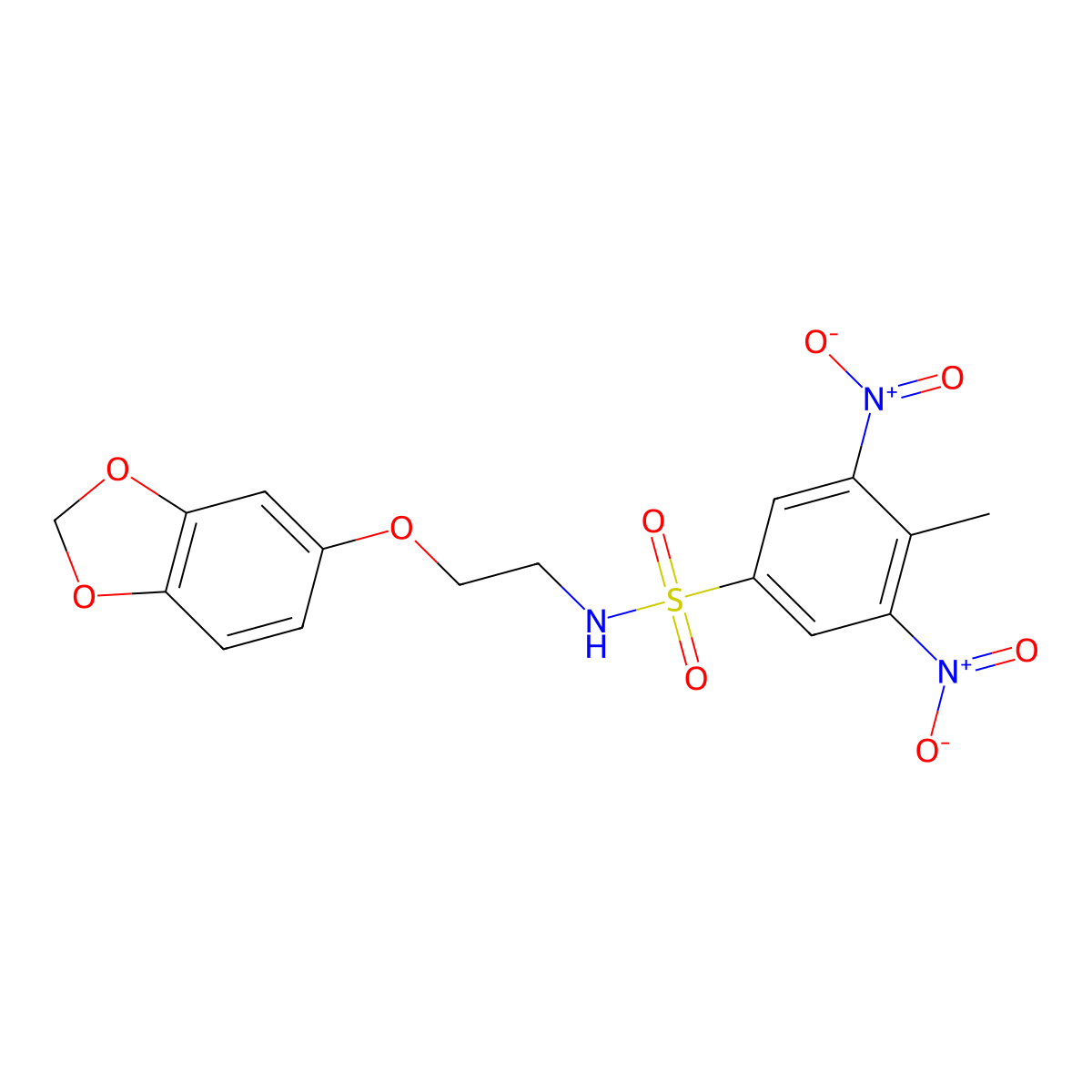 N-(2-(benzo[d][1,3]dioxol-5-yloxy)ethyl)-4-methyl-3,5-dinitrobenzenesulfonamide molecular structure, CAS 1105205-13-7