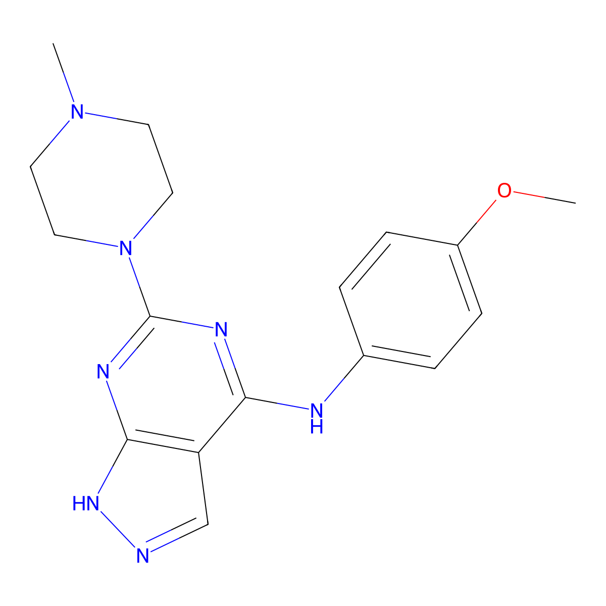 N-(4-methoxyphenyl)-6-(4-methylpiperazin-1-yl)-1H-pyrazolo[3,4-d]pyrimidin-4-amine molecular structure, CAS 1105205-21-7