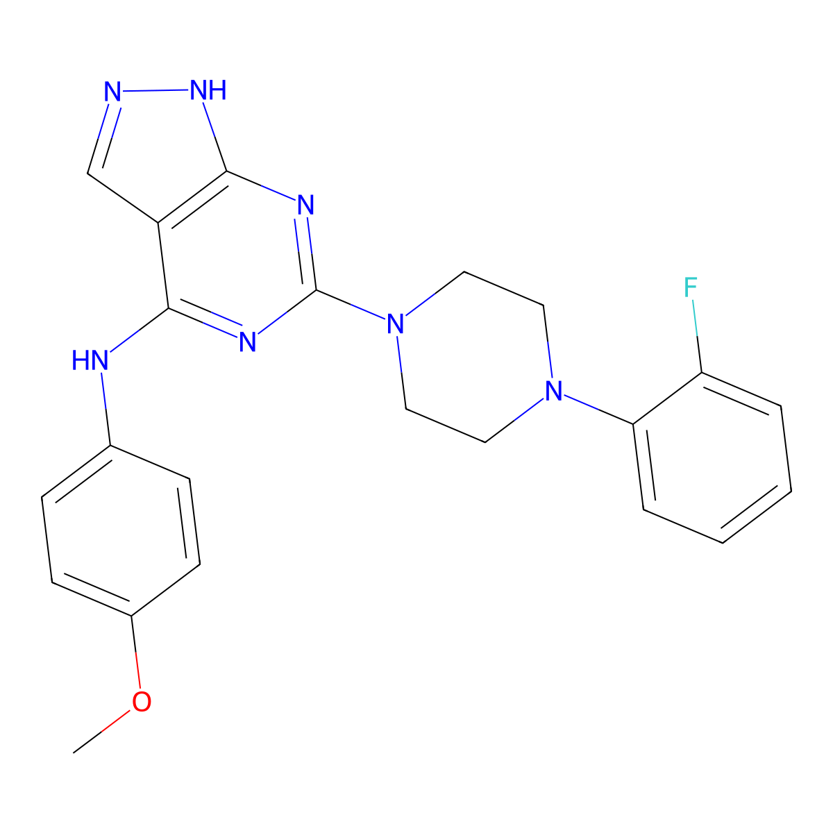 6-[4-(2-fluorophenyl)piperazin-1-yl]-N-(4-methoxyphenyl)-1H-pyrazolo[3,4-d]pyrimidin-4-amine molecular structure, CAS 1105205-27-3