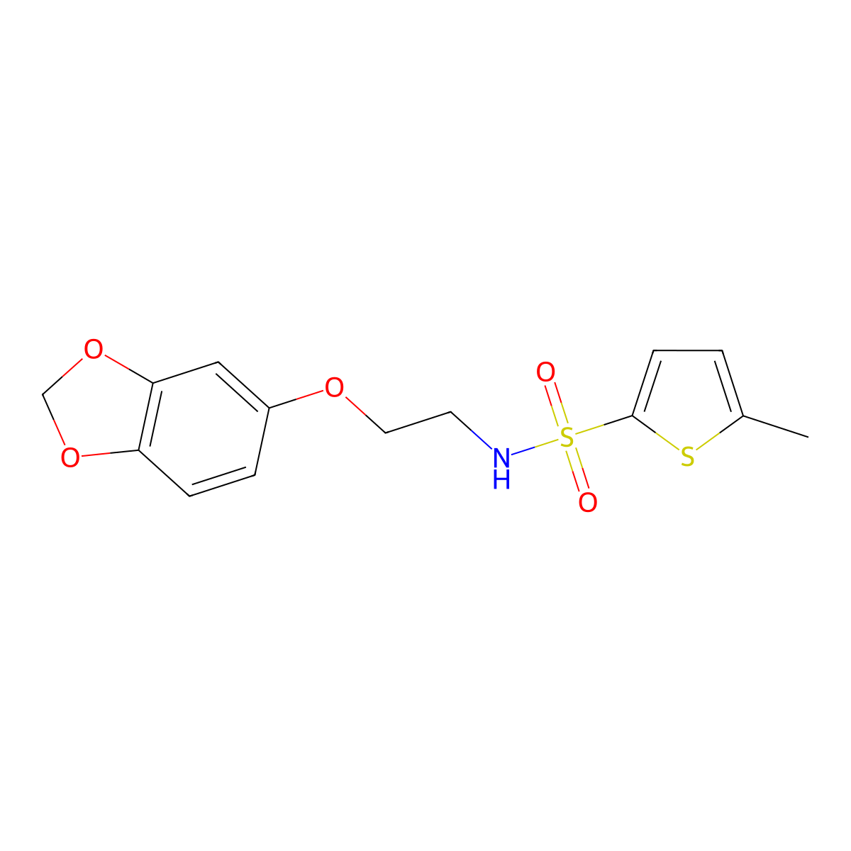 N-[2-(2H-1,3-benzodioxol-5-yloxy)ethyl]-5-methylthiophene-2-sulfonamide molecular structure, CAS 1105205-36-4