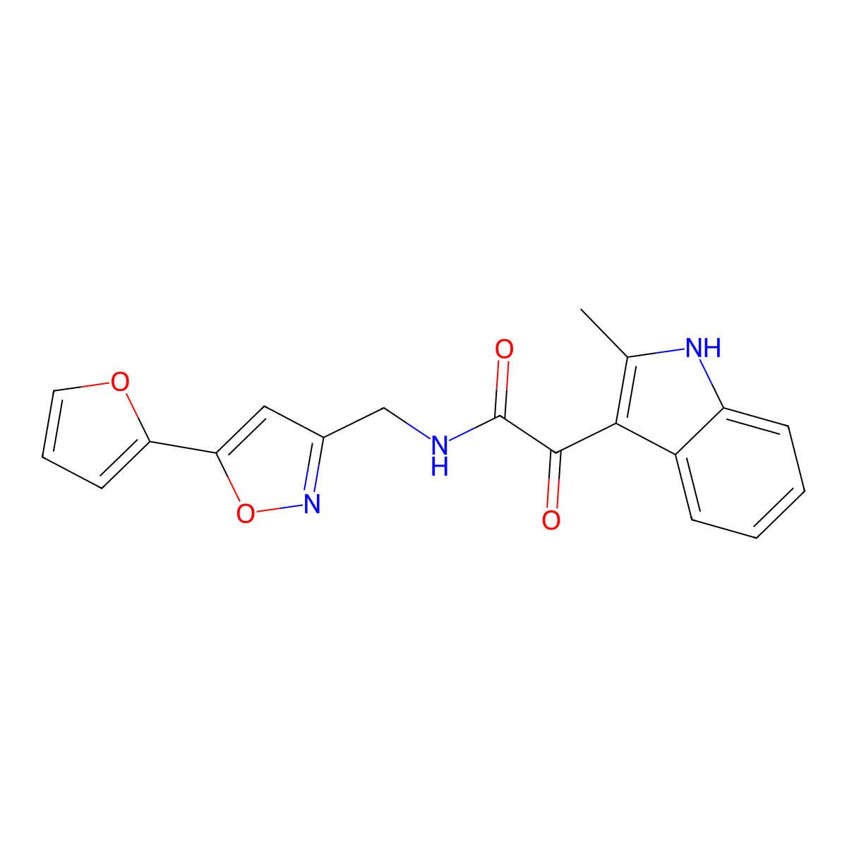 N-((5-(furan-2-yl)isoxazol-3-yl)methyl)-2-(2-methyl-1H-indol-3-yl)-2-oxoacetamide molecular structure, CAS 1105205-37-5