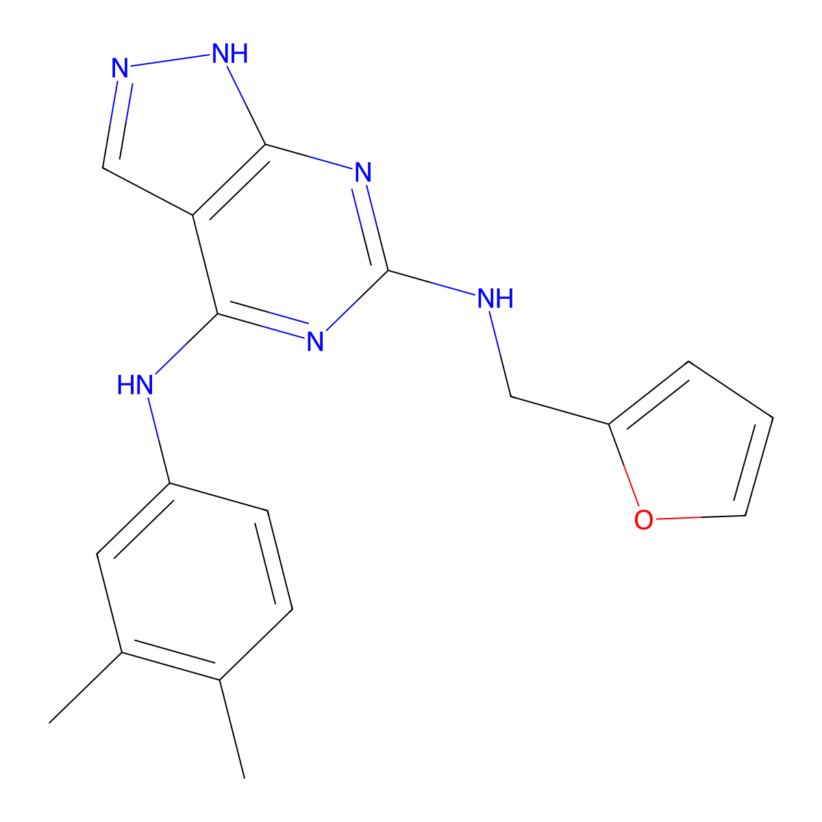 N4-(3,4-dimethylphenyl)-N6-(furan-2-ylmethyl)-1H-pyrazolo[3,4-d]pyrimidine-4,6-diamine molecular structure, CAS 1105205-38-6