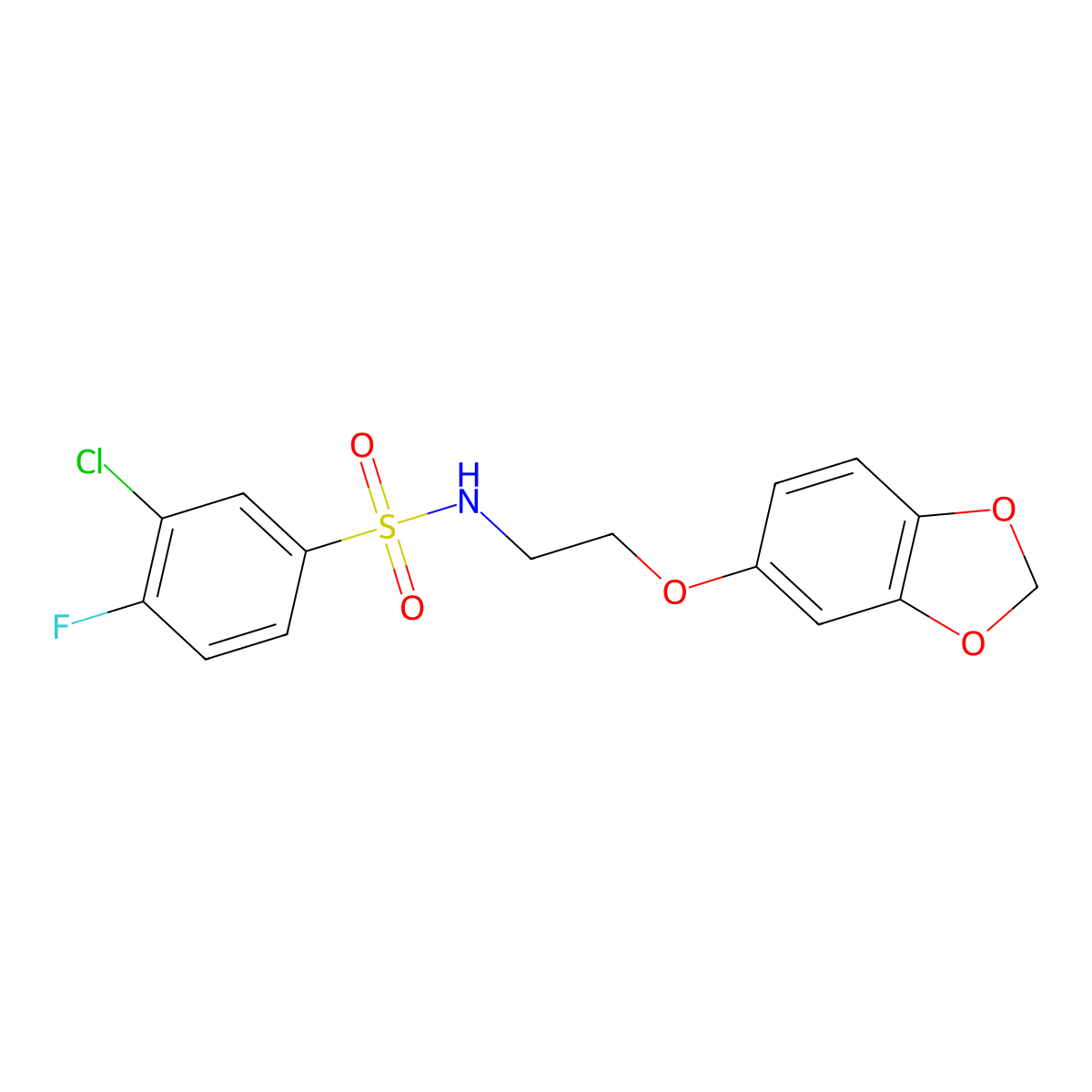 N-(2-(benzo[d][1,3]dioxol-5-yloxy)ethyl)-3-chloro-4-fluorobenzenesulfonamide molecular structure, CAS 1105205-41-1