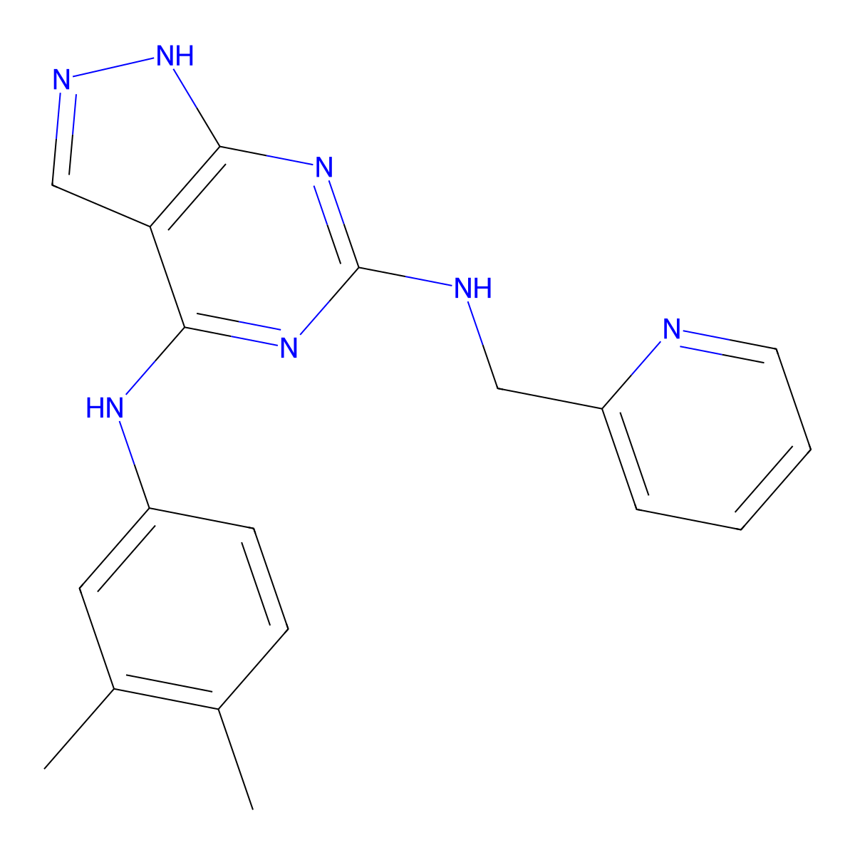 N4-(3,4-dimethylphenyl)-N6-(pyridin-2-ylmethyl)-1H-pyrazolo[3,4-d]pyrimidine-4,6-diamine molecular structure, CAS 1105205-43-3