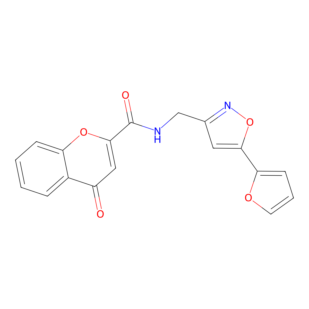 N-((5-(furan-2-yl)isoxazol-3-yl)methyl)-4-oxo-4H-chromene-2-carboxamide molecular structure, CAS 1105205-47-7