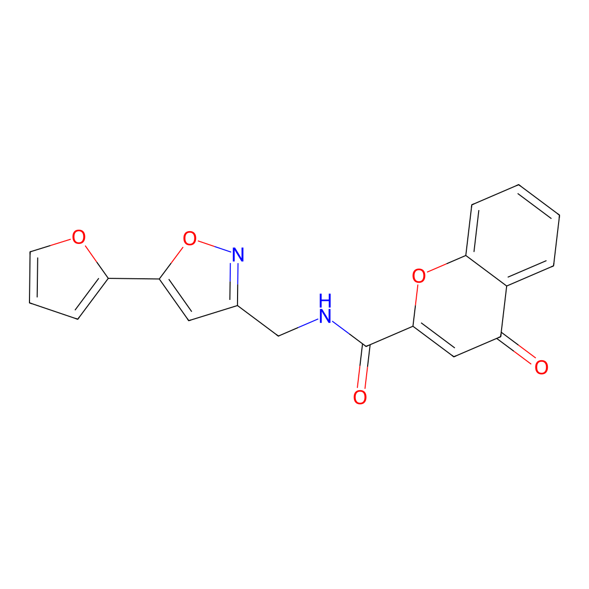 N-((5-(furan-2-yl)isoxazol-3-yl)methyl)-4-oxo-4H-chromene-2-carboxamide molecular structure, CAS 1105205-47-7