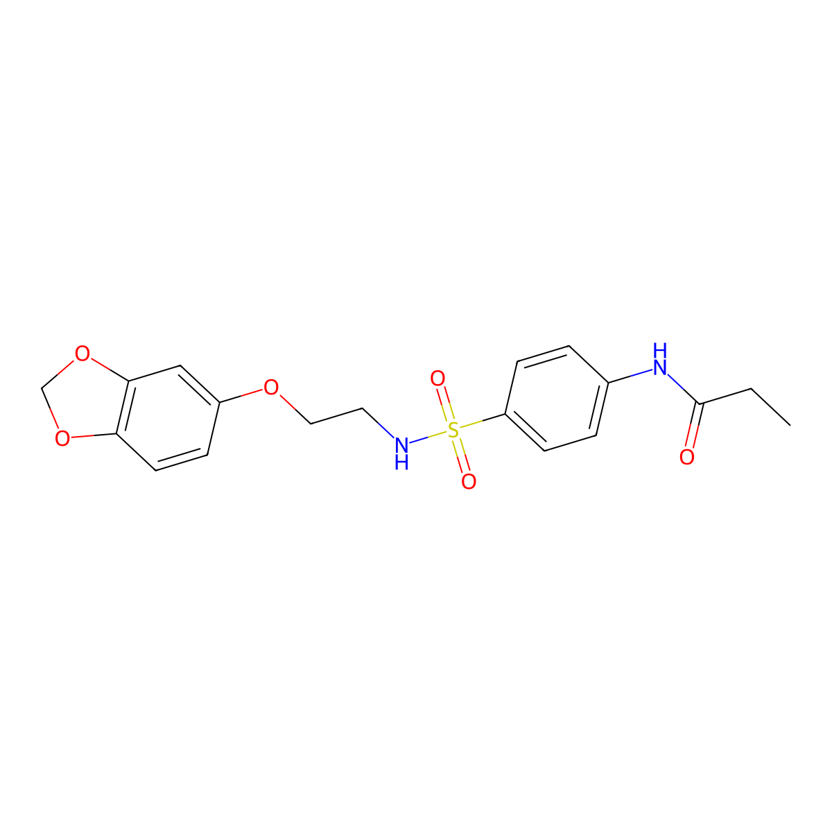 N-(4-(N-(2-(benzo[d][1,3]dioxol-5-yloxy)ethyl)sulfamoyl)phenyl)propionamide molecular structure, CAS 1105205-52-4