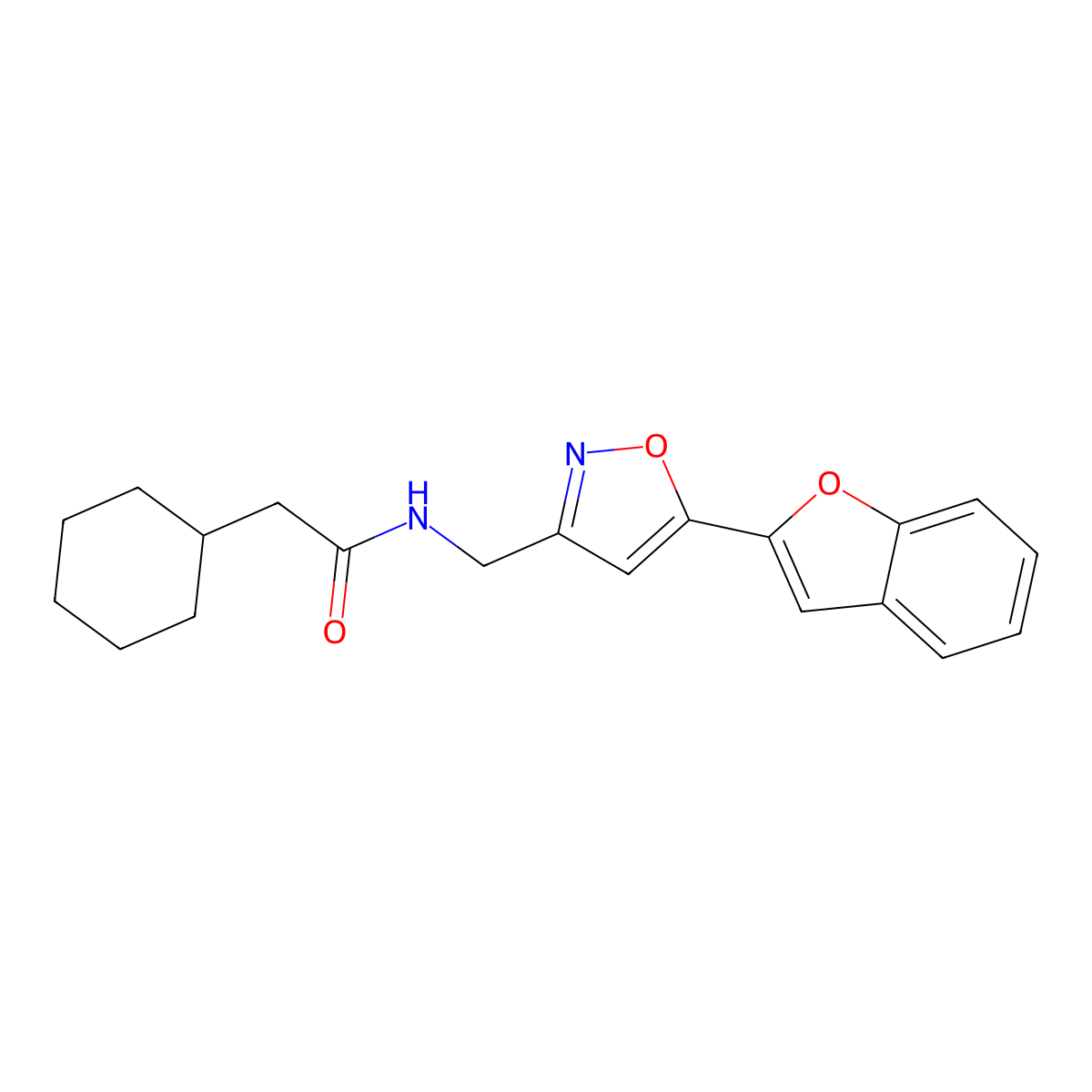 N-((5-(benzofuran-2-yl)isoxazol-3-yl)methyl)-2-cyclohexylacetamide molecular structure, CAS 1105205-58-0