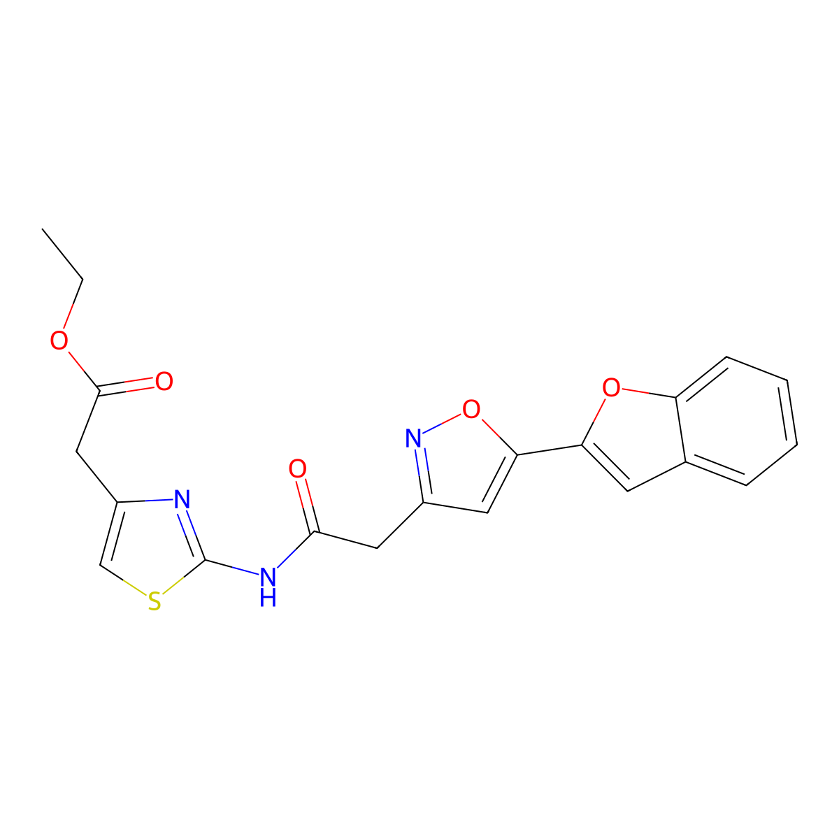 Ethyl 2-(2-(2-(5-(benzofuran-2-yl)isoxazol-3-yl)acetamido)thiazol-4-yl)acetate molecular structure, CAS 1105205-59-1