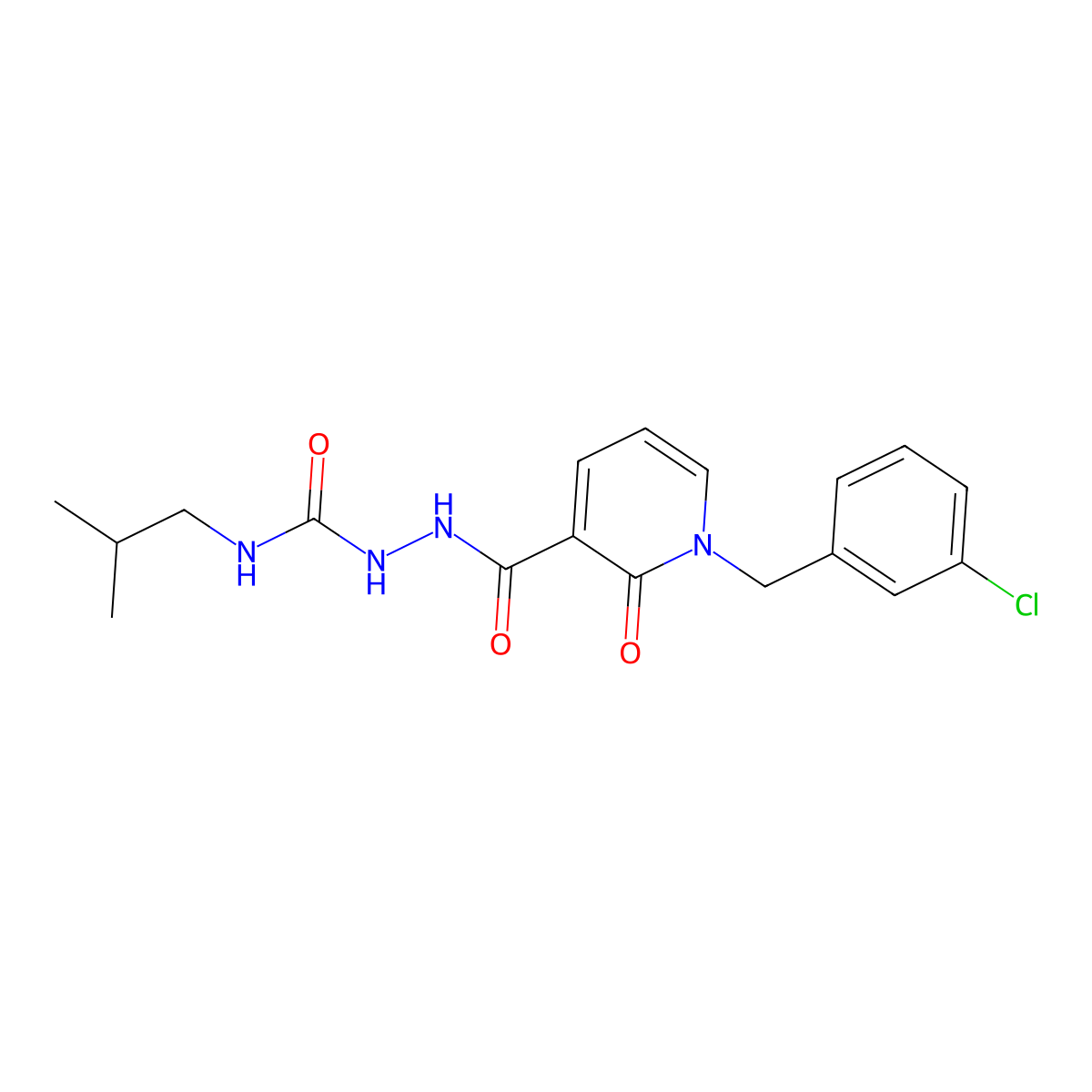 2-(1-(3-chlorobenzyl)-2-oxo-1,2-dihydropyridine-3-carbonyl)-N-isobutylhydrazinecarboxamide molecular structure, CAS 1105205-60-4