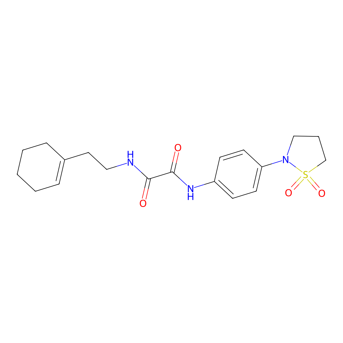N-[2-(cyclohexen-1-yl)ethyl]-N'-[4-(1,1-dioxo-1,2-thiazolidin-2-yl)phenyl]oxamide molecular structure, CAS 1105205-69-3
