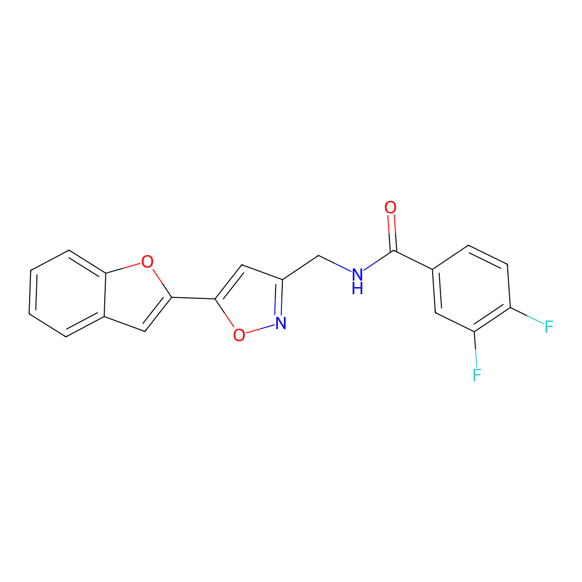 N-((5-(benzofuran-2-yl)isoxazol-3-yl)methyl)-3,4-difluorobenzamide molecular structure, CAS 1105205-76-2