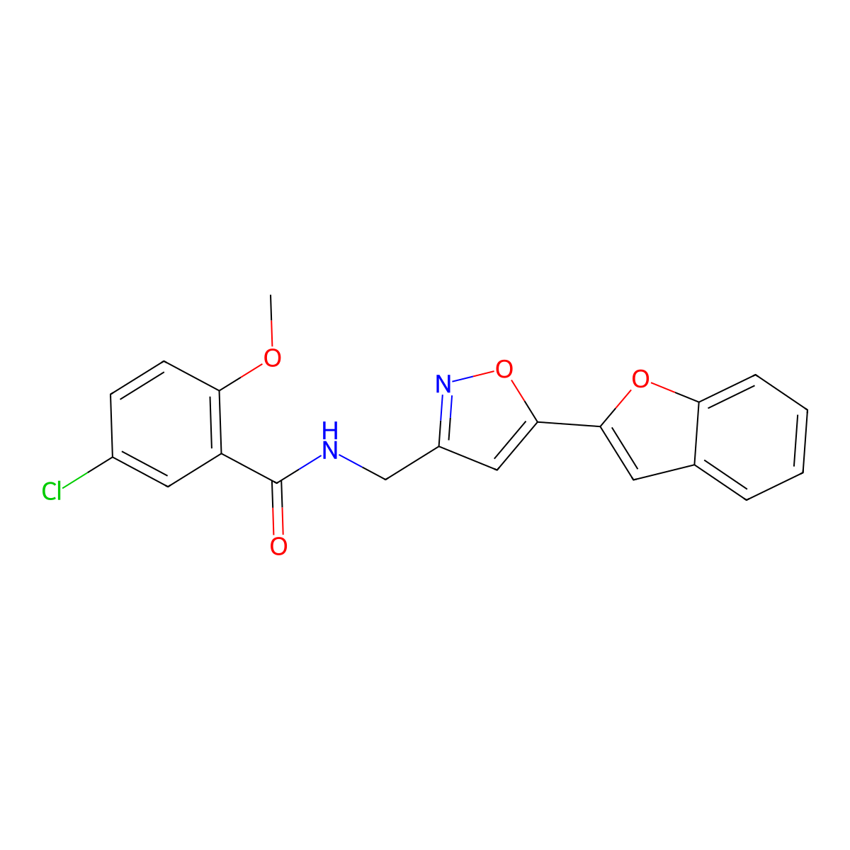 N-((5-(benzofuran-2-yl)isoxazol-3-yl)methyl)-5-chloro-2-methoxybenzamide molecular structure, CAS 1105205-82-0