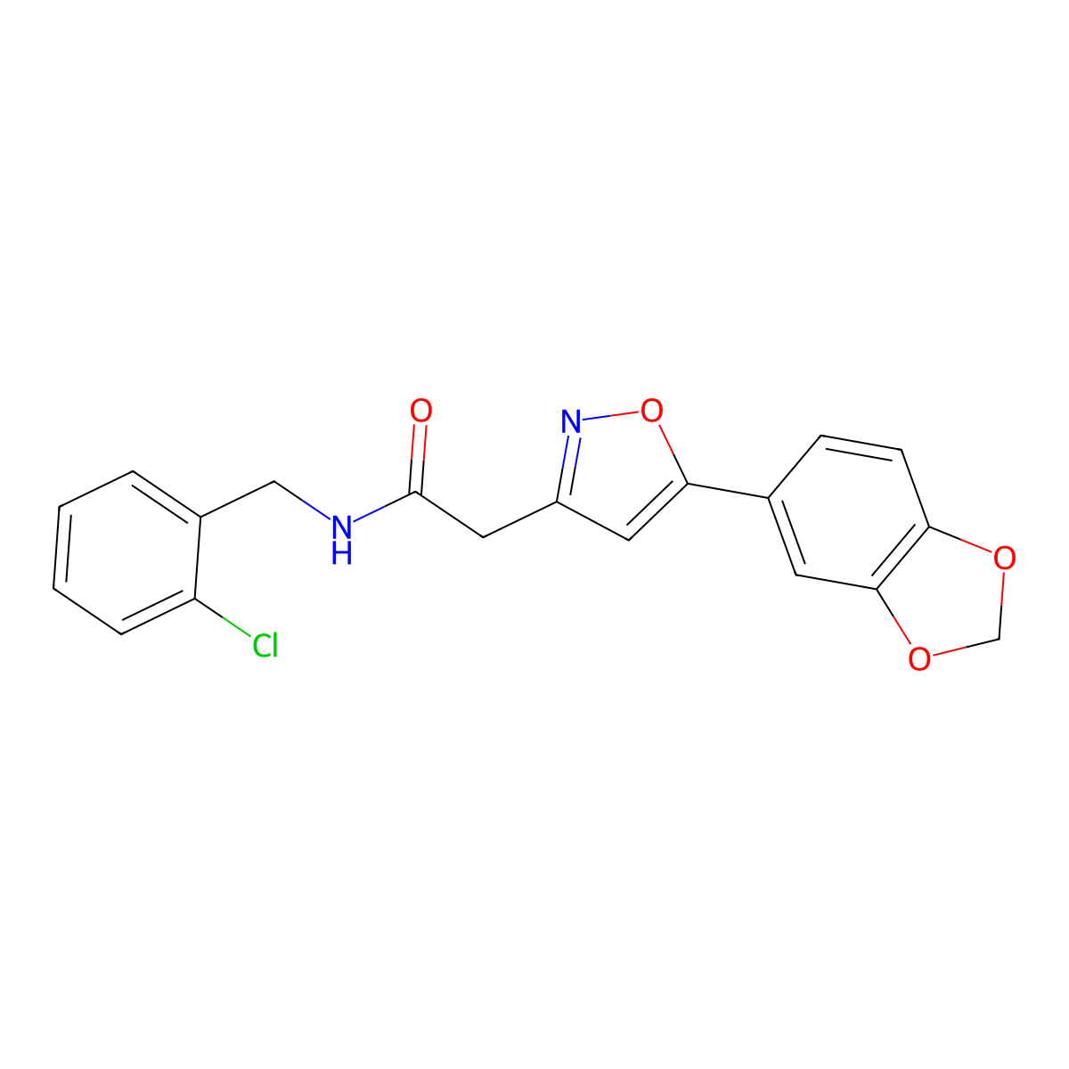 2-(5-(benzo[d][1,3]dioxol-5-yl)isoxazol-3-yl)-N-(2-chlorobenzyl)acetamide molecular structure, CAS 1105205-95-5