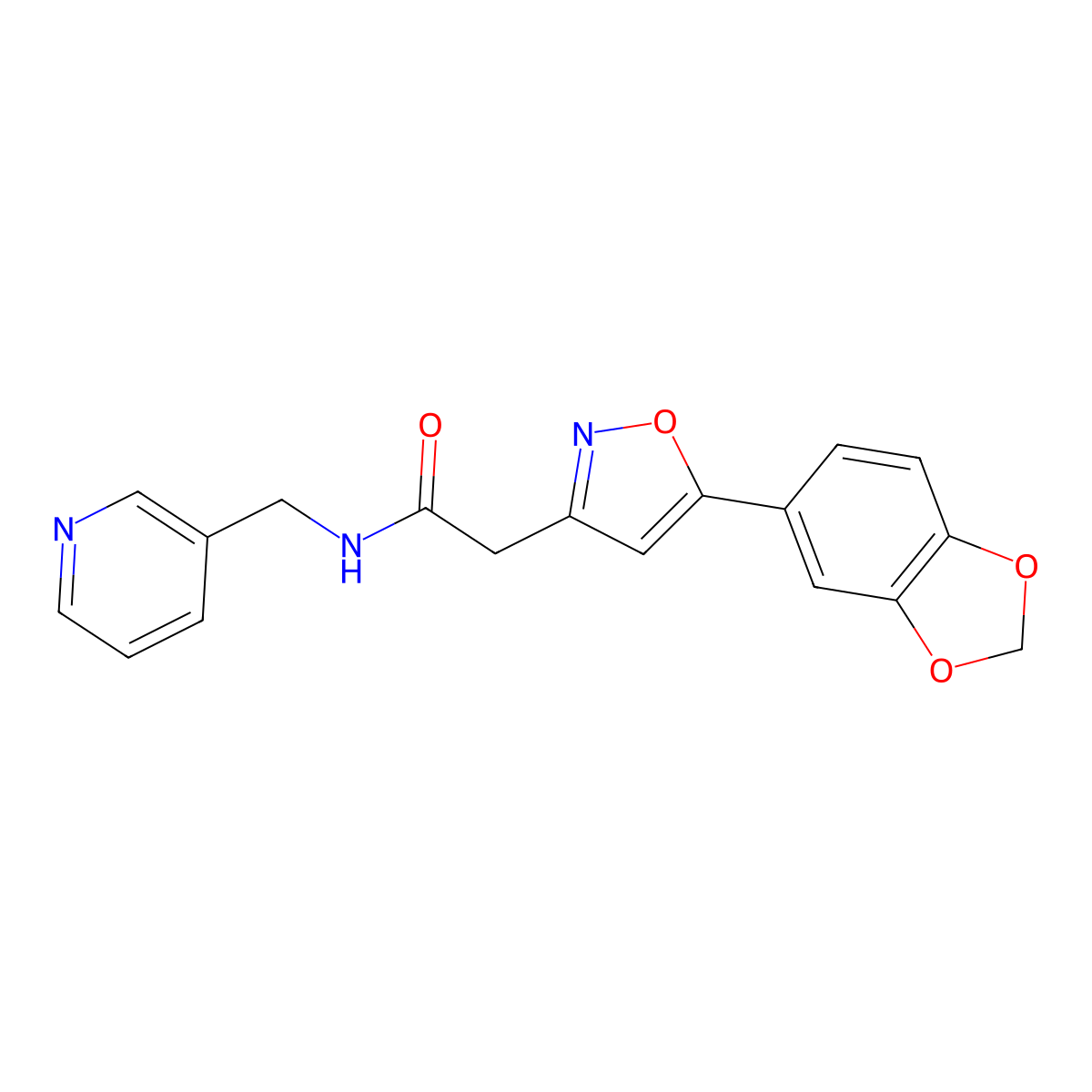 2-(5-(benzo[d][1,3]dioxol-5-yl)isoxazol-3-yl)-N-(pyridin-3-ylmethyl)acetamide molecular structure, CAS 1105206-01-6