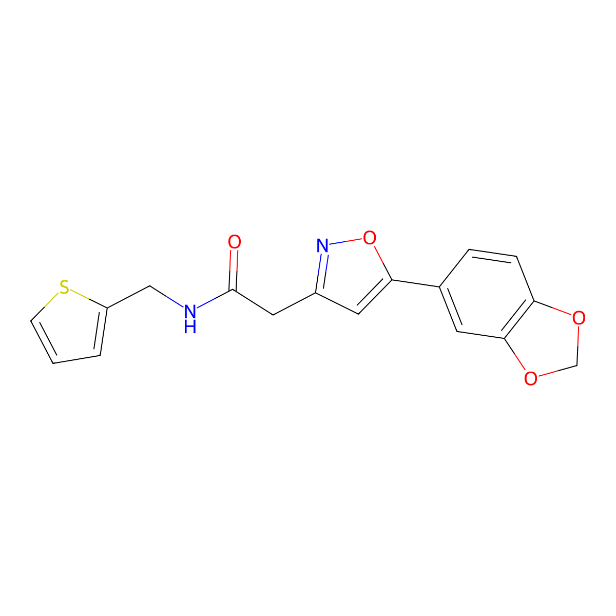 2-(5-(benzo[d][1,3]dioxol-5-yl)isoxazol-3-yl)-N-(thiophen-2-ylmethyl)acetamide molecular structure, CAS 1105206-07-2