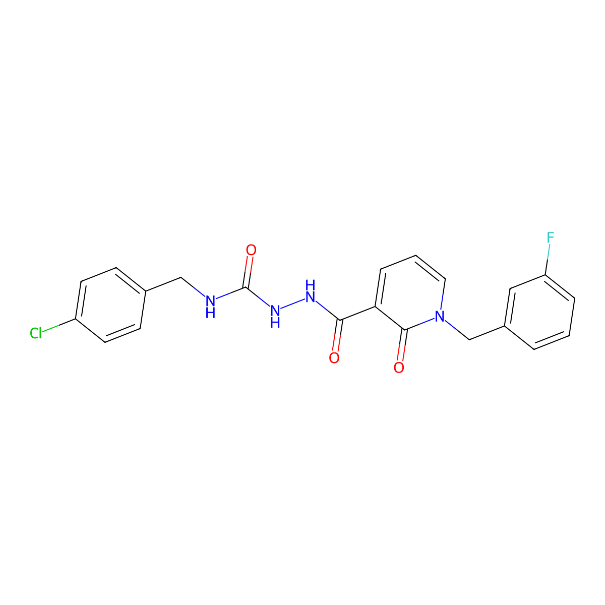 N-(4-chlorobenzyl)-2-(1-(3-fluorobenzyl)-2-oxo-1,2-dihydropyridine-3-carbonyl)hydrazinecarboxamide molecular structure, CAS 1105206-08-3