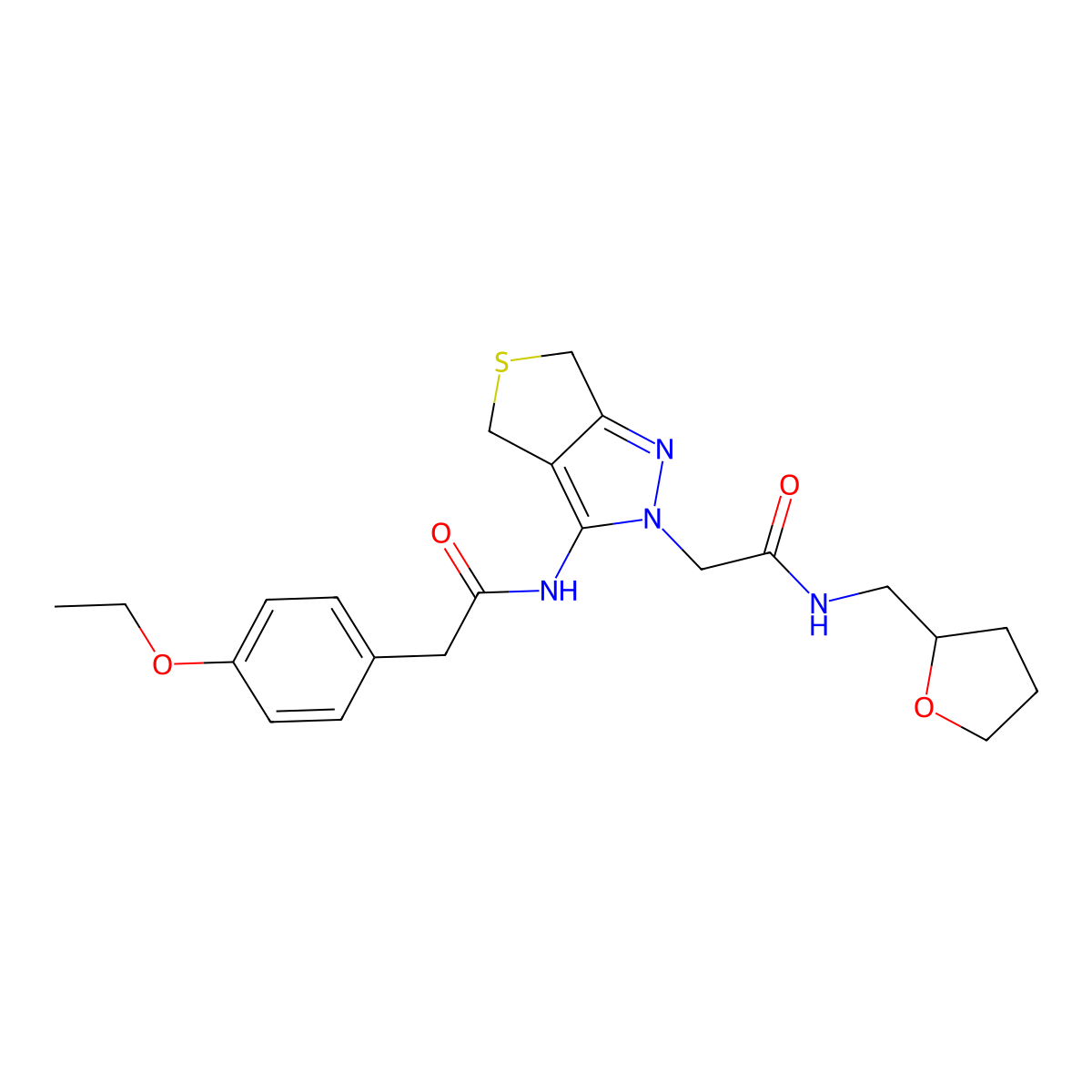 2-(4-ethoxyphenyl)-N-(2-(2-oxo-2-(((tetrahydrofuran-2-yl)methyl)amino)ethyl)-4,6-dihydro-2H-thieno[3,4-c]pyrazol-3-yl)acetamide molecular structure, CAS 1105206-22-1