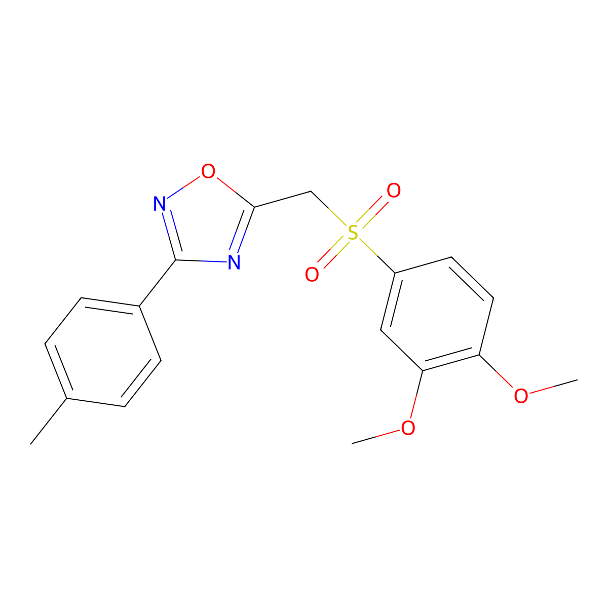 5-(((3,4-Dimethoxyphenyl)sulfonyl)methyl)-3-(p-tolyl)-1,2,4-oxadiazole molecular structure, CAS 1105206-25-4