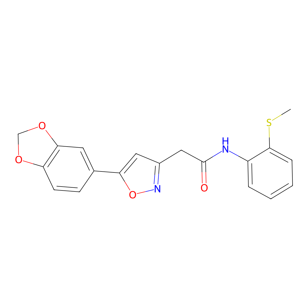 2-(5-(benzo[d][1,3]dioxol-5-yl)isoxazol-3-yl)-N-(2-(methylthio)phenyl)acetamide molecular structure, CAS 1105206-33-4