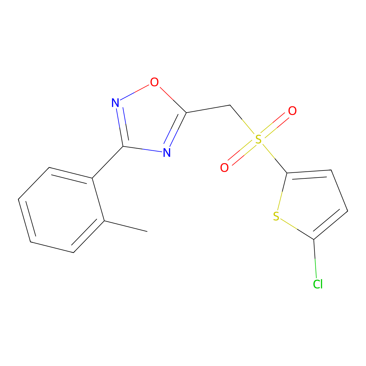 5-(((5-Chlorothiophen-2-yl)sulfonyl)methyl)-3-(o-tolyl)-1,2,4-oxadiazole molecular structure, CAS 1105206-38-9
