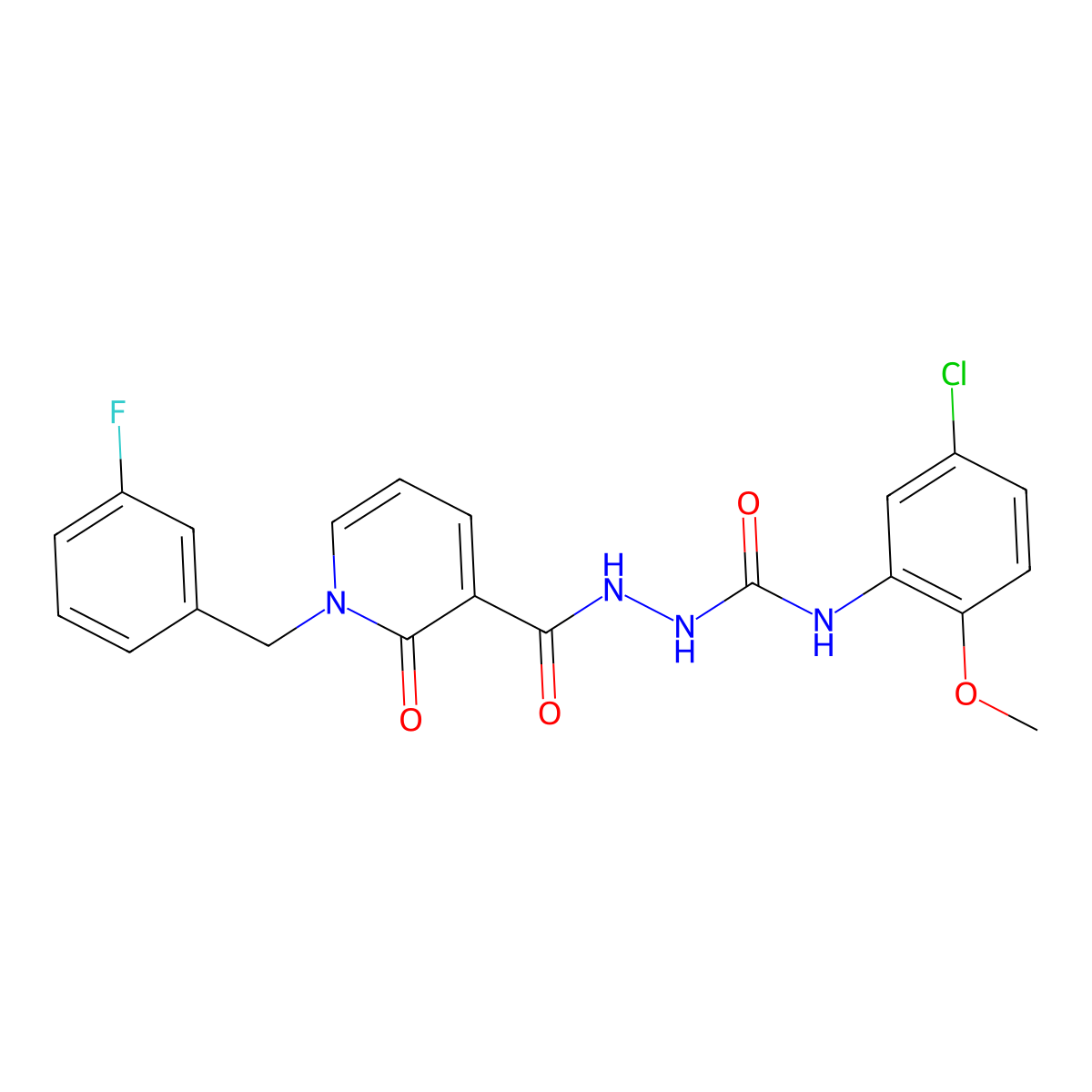 N-(5-chloro-2-methoxyphenyl)-2-(1-(3-fluorobenzyl)-2-oxo-1,2-dihydropyridine-3-carbonyl)hydrazinecarboxamide molecular structure, CAS 1105206-40-3