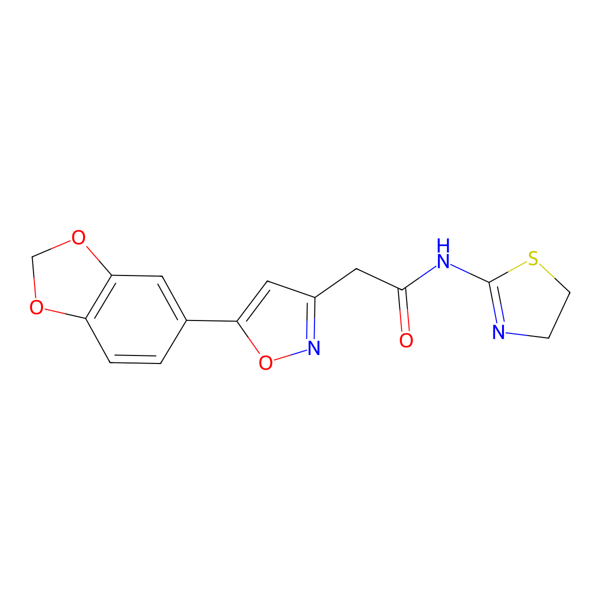 2-(5-(benzo[d][1,3]dioxol-5-yl)isoxazol-3-yl)-N-(4,5-dihydrothiazol-2-yl)acetamide molecular structure, CAS 1105206-45-8