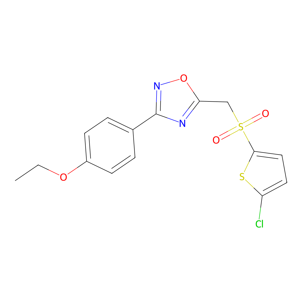 5-(((5-Chlorothiophen-2-yl)sulfonyl)methyl)-3-(4-ethoxyphenyl)-1,2,4-oxadiazole molecular structure, CAS 1105206-50-5