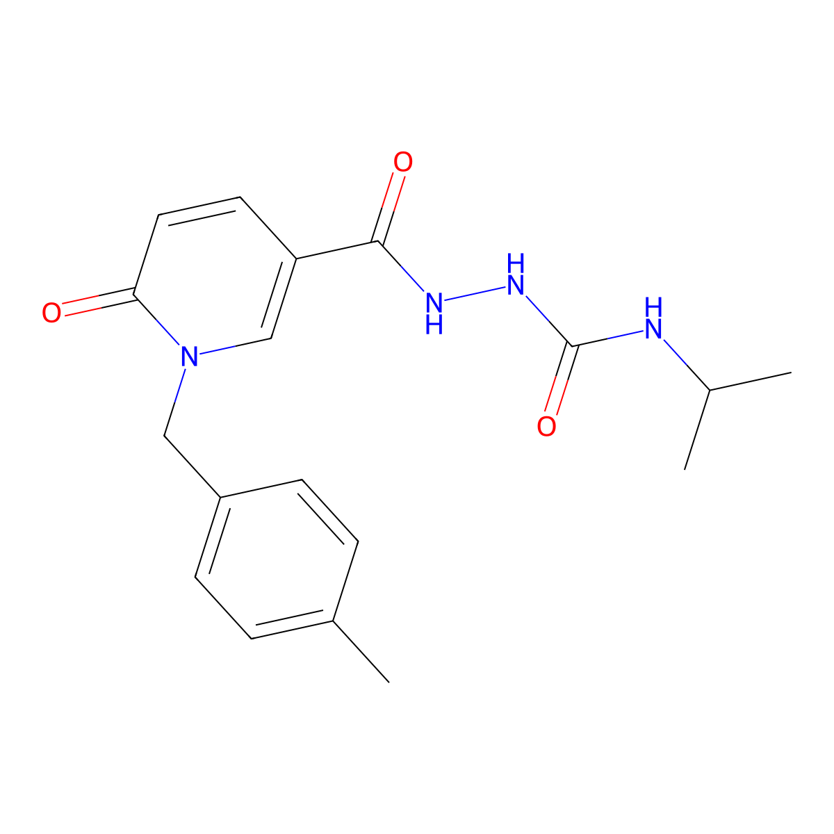 N-isopropyl-2-(1-(4-methylbenzyl)-6-oxo-1,6-dihydropyridine-3-carbonyl)hydrazinecarboxamide molecular structure, CAS 1105206-52-7