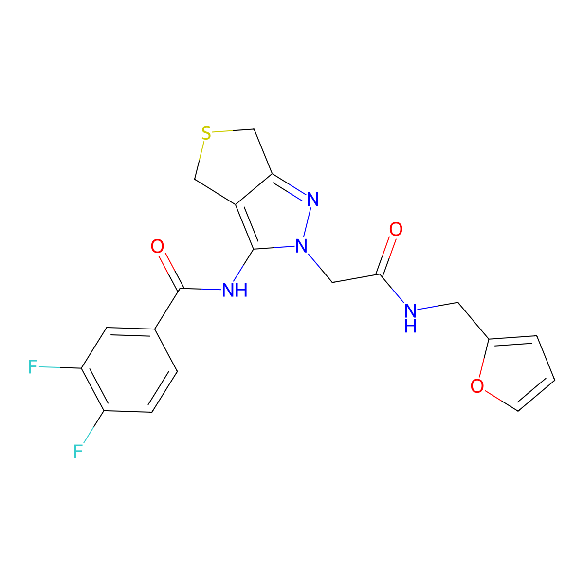 3,4-difluoro-N-(2-(2-((furan-2-ylmethyl)amino)-2-oxoethyl)-4,6-dihydro-2H-thieno[3,4-c]pyrazol-3-yl)benzamide molecular structure, CAS 1105206-54-9