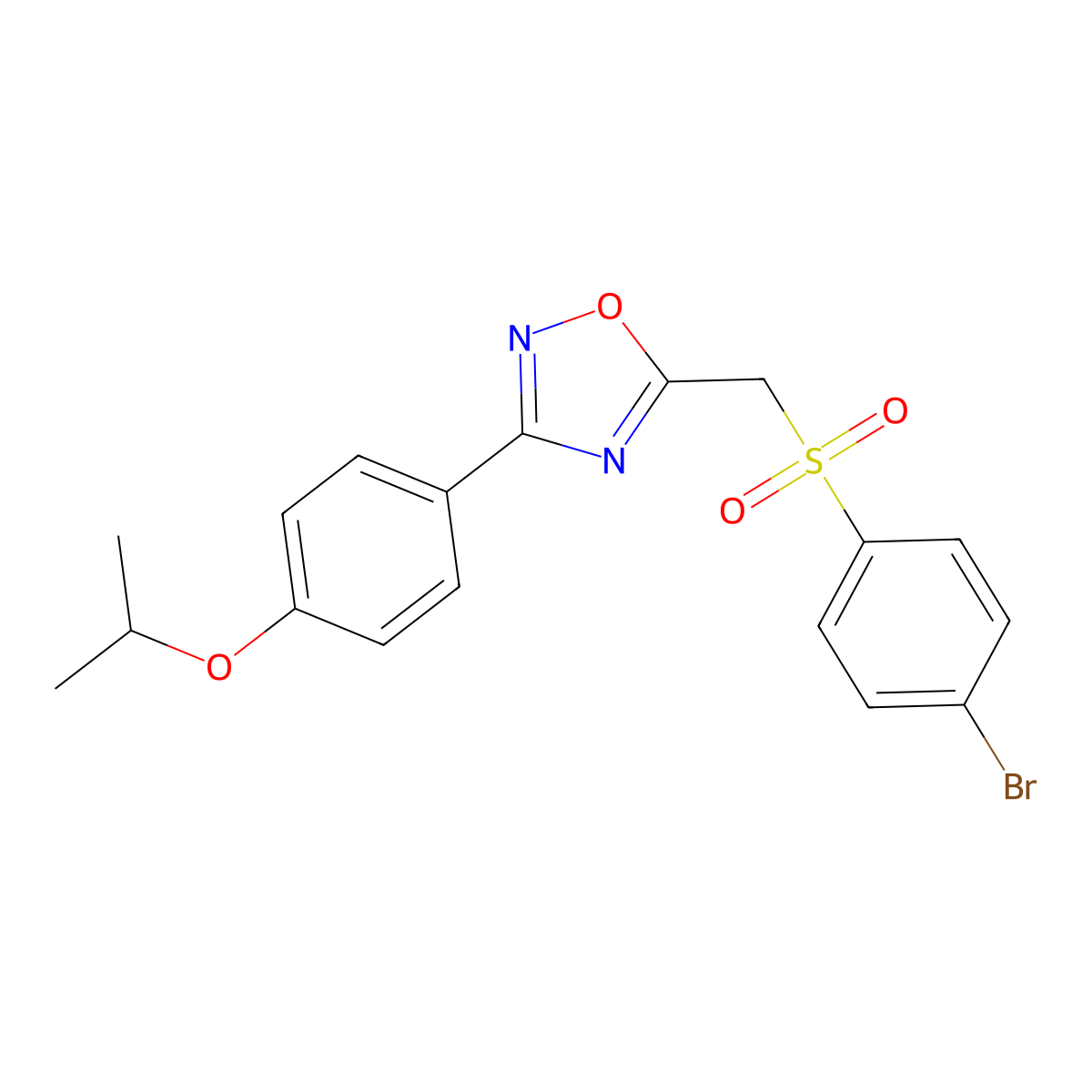 5-(((4-Bromophenyl)sulfonyl)methyl)-3-(4-isopropoxyphenyl)-1,2,4-oxadiazole molecular structure, CAS 1105206-56-1