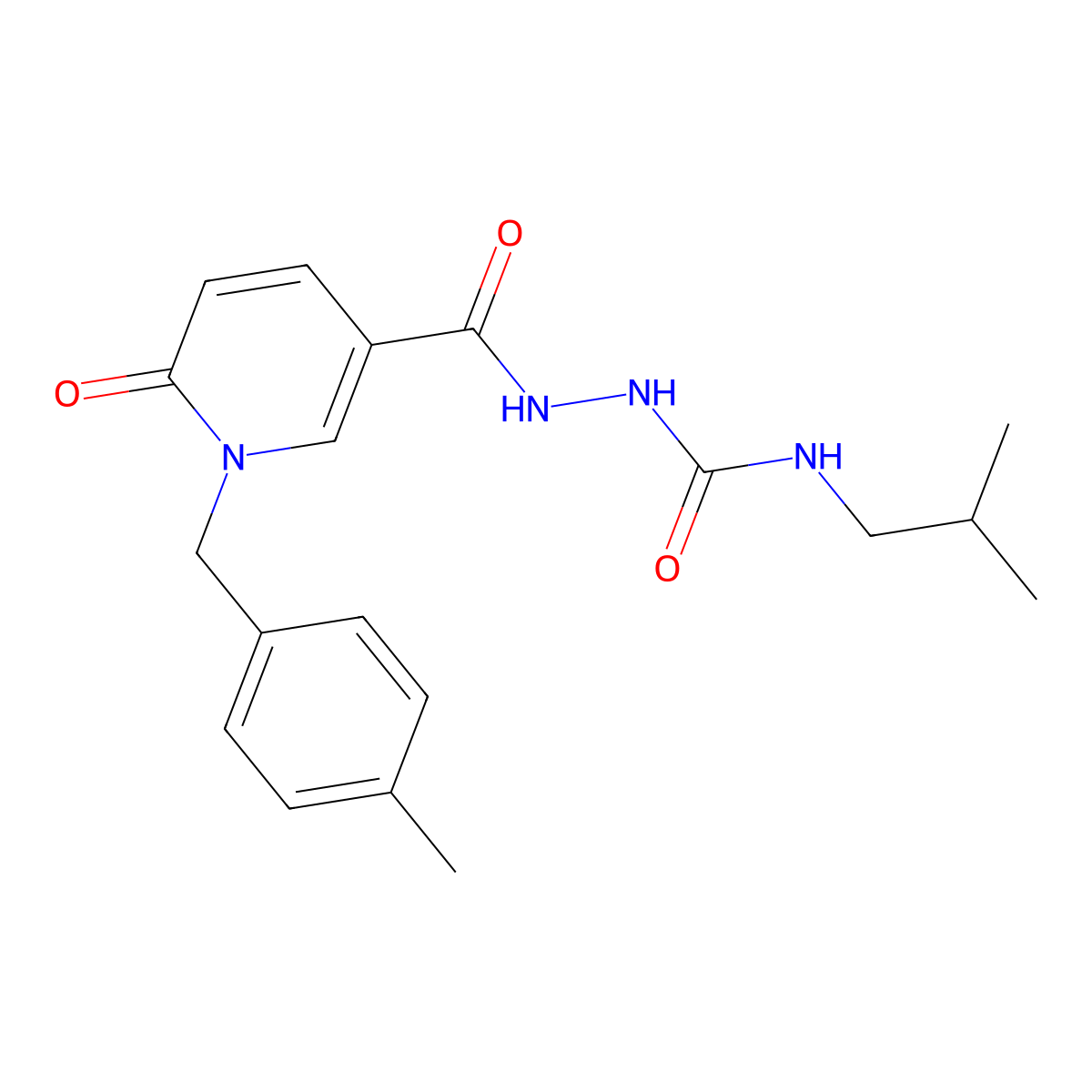 N-isobutyl-2-(1-(4-methylbenzyl)-6-oxo-1,6-dihydropyridine-3-carbonyl)hydrazinecarboxamide molecular structure, CAS 1105206-58-3