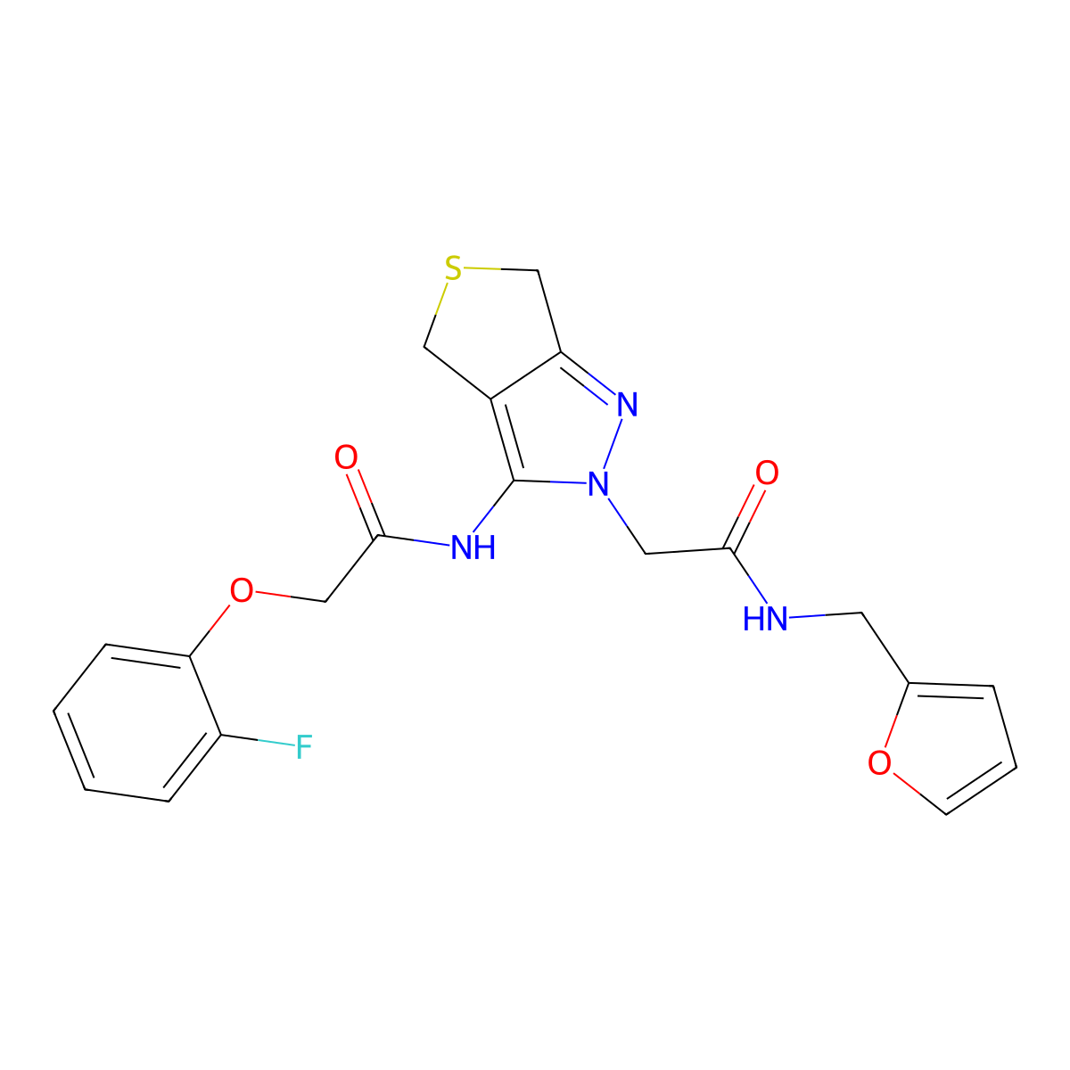 2-(2-fluorophenoxy)-N-(2-(2-((furan-2-ylmethyl)amino)-2-oxoethyl)-4,6-dihydro-2H-thieno[3,4-c]pyrazol-3-yl)acetamide molecular structure, CAS 1105206-66-3