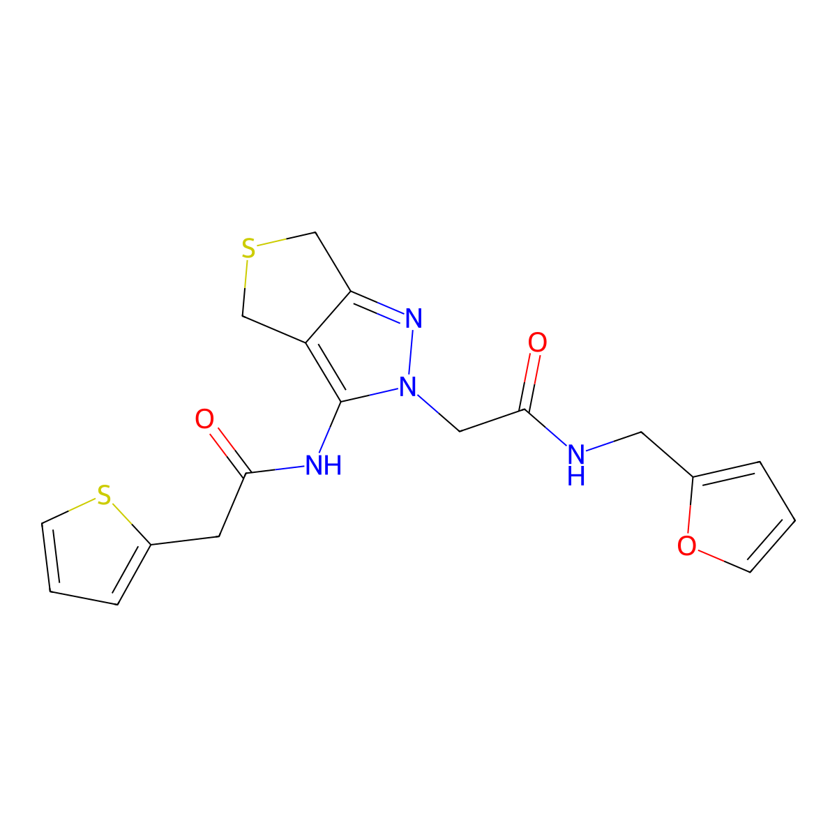 N-(furan-2-ylmethyl)-2-(3-(2-(thiophen-2-yl)acetamido)-4,6-dihydro-2H-thieno[3,4-c]pyrazol-2-yl)acetamide molecular structure, CAS 1105206-71-0