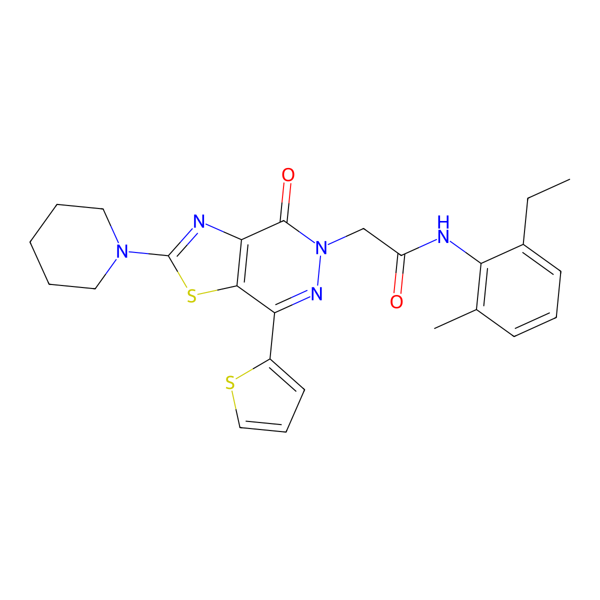 N-(2-ethyl-6-methylphenyl)-2-(4-oxo-2-(piperidin-1-yl)-7-(thiophen-2-yl)thiazolo[4,5-d]pyridazin-5(4H)-yl)acetamide molecular structure, CAS 1105206-81-2
