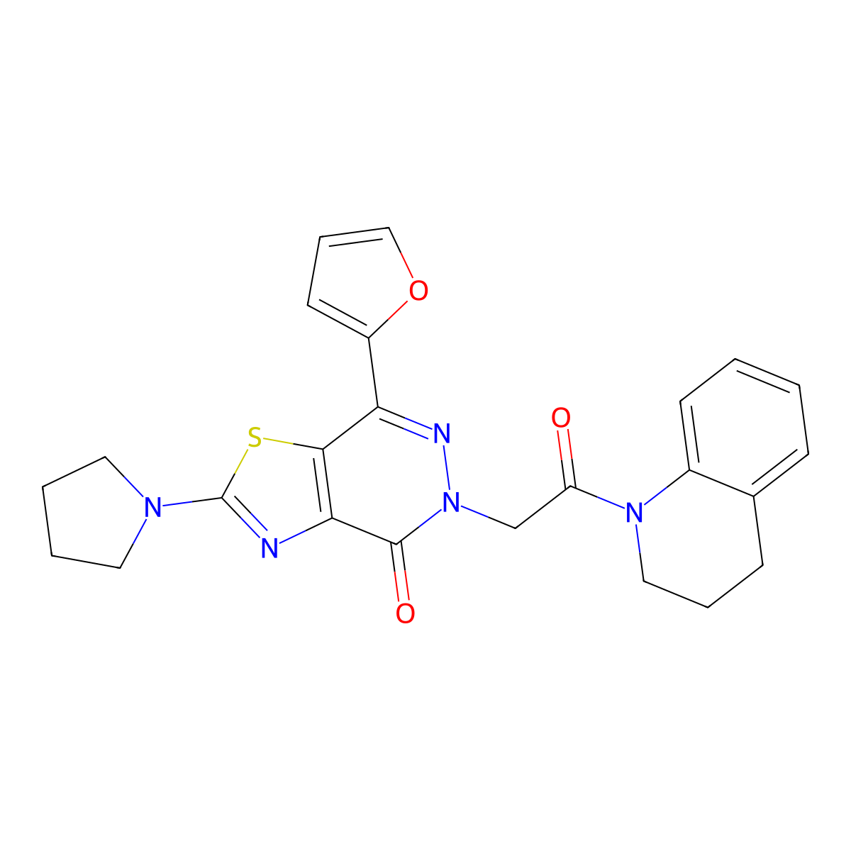 7-(furan-2-yl)-5-[2-oxo-2-(1,2,3,4-tetrahydroquinolin-1-yl)ethyl]-2-(pyrrolidin-1-yl)-4H,5H-[1,3]thiazolo[4,5-d]pyridazin-4-one molecular structure, CAS 1105206-93-6