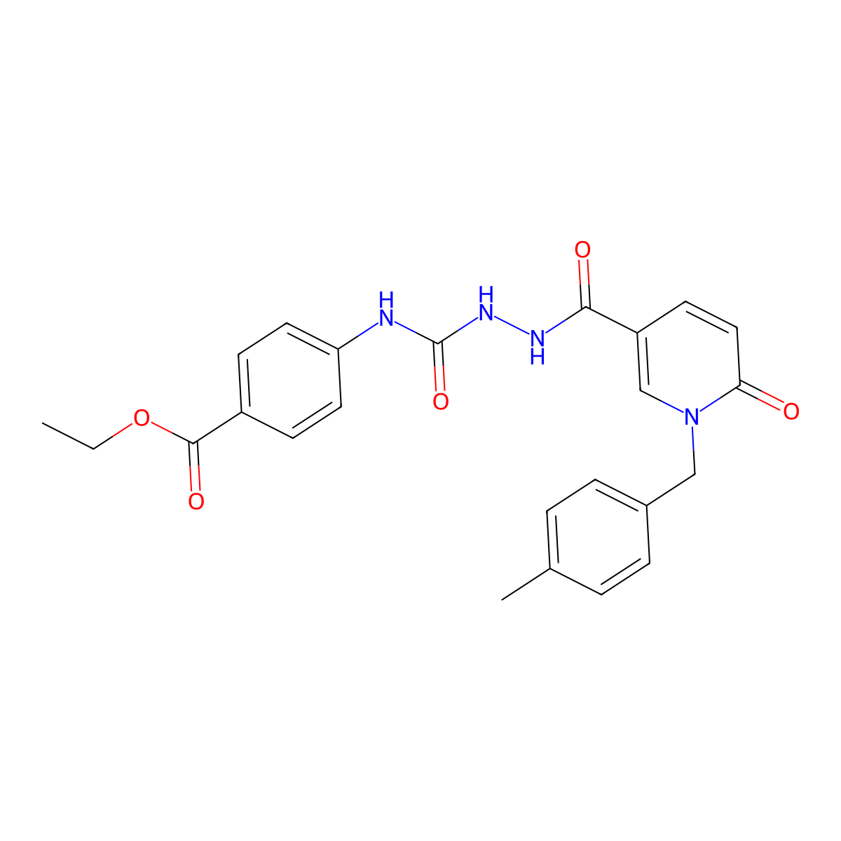 Ethyl 4-(2-(1-(4-methylbenzyl)-6-oxo-1,6-dihydropyridine-3-carbonyl)hydrazinecarboxamido)benzoate molecular structure, CAS 1105206-94-7