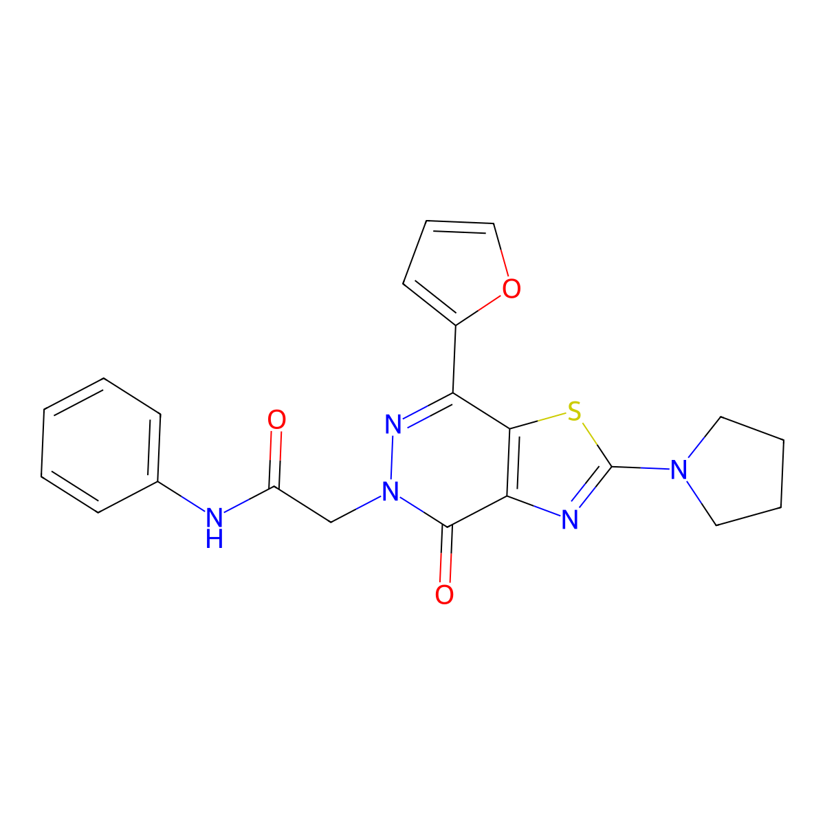 2-(7-(furan-2-yl)-4-oxo-2-(pyrrolidin-1-yl)thiazolo[4,5-d]pyridazin-5(4H)-yl)-N-phenylacetamide molecular structure, CAS 1105206-99-2
