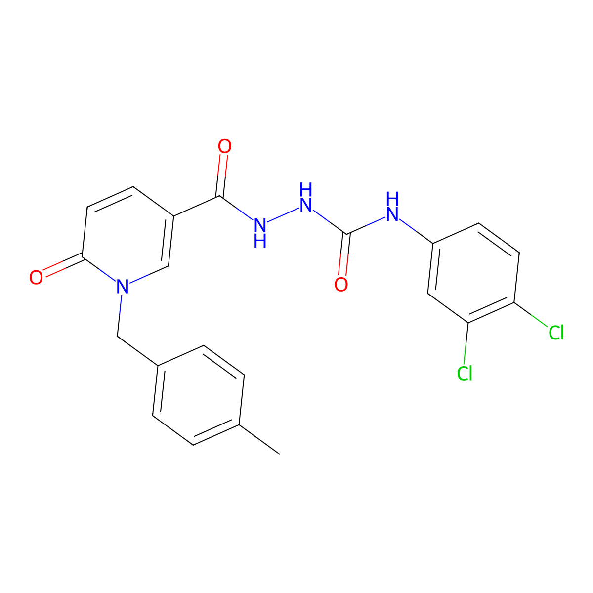 N-(3,4-dichlorophenyl)-2-(1-(4-methylbenzyl)-6-oxo-1,6-dihydropyridine-3-carbonyl)hydrazinecarboxamide molecular structure, CAS 1105207-00-8