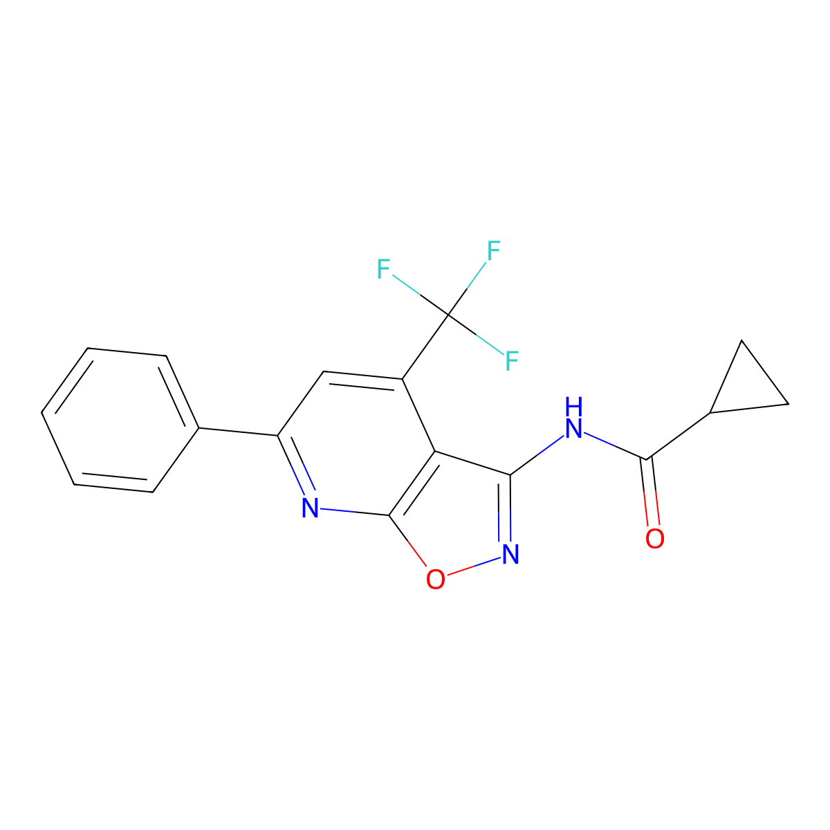 N-[6-phenyl-4-(trifluoromethyl)[1,2]oxazolo[5,4-b]pyridin-3-yl]cyclopropanecarboxamide molecular structure, CAS 1105207-04-2