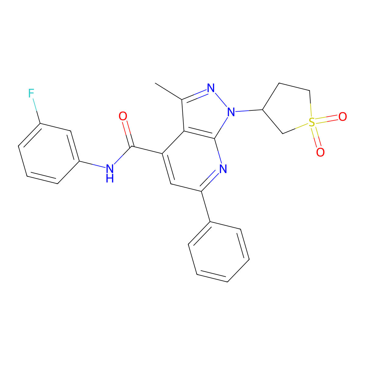 1-(1,1-dioxidotetrahydrothiophen-3-yl)-N-(3-fluorophenyl)-3-methyl-6-phenyl-1H-pyrazolo[3,4-b]pyridine-4-carboxamide molecular structure, CAS 1105207-10-0