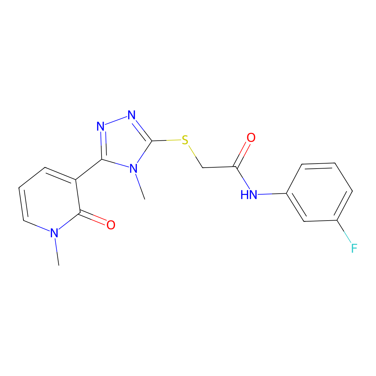 N-(3-fluorophenyl)-2-((4-methyl-5-(1-methyl-2-oxo-1,2-dihydropyridin-3-yl)-4H-1,2,4-triazol-3-yl)thio)acetamide molecular structure, CAS 1105207-12-2