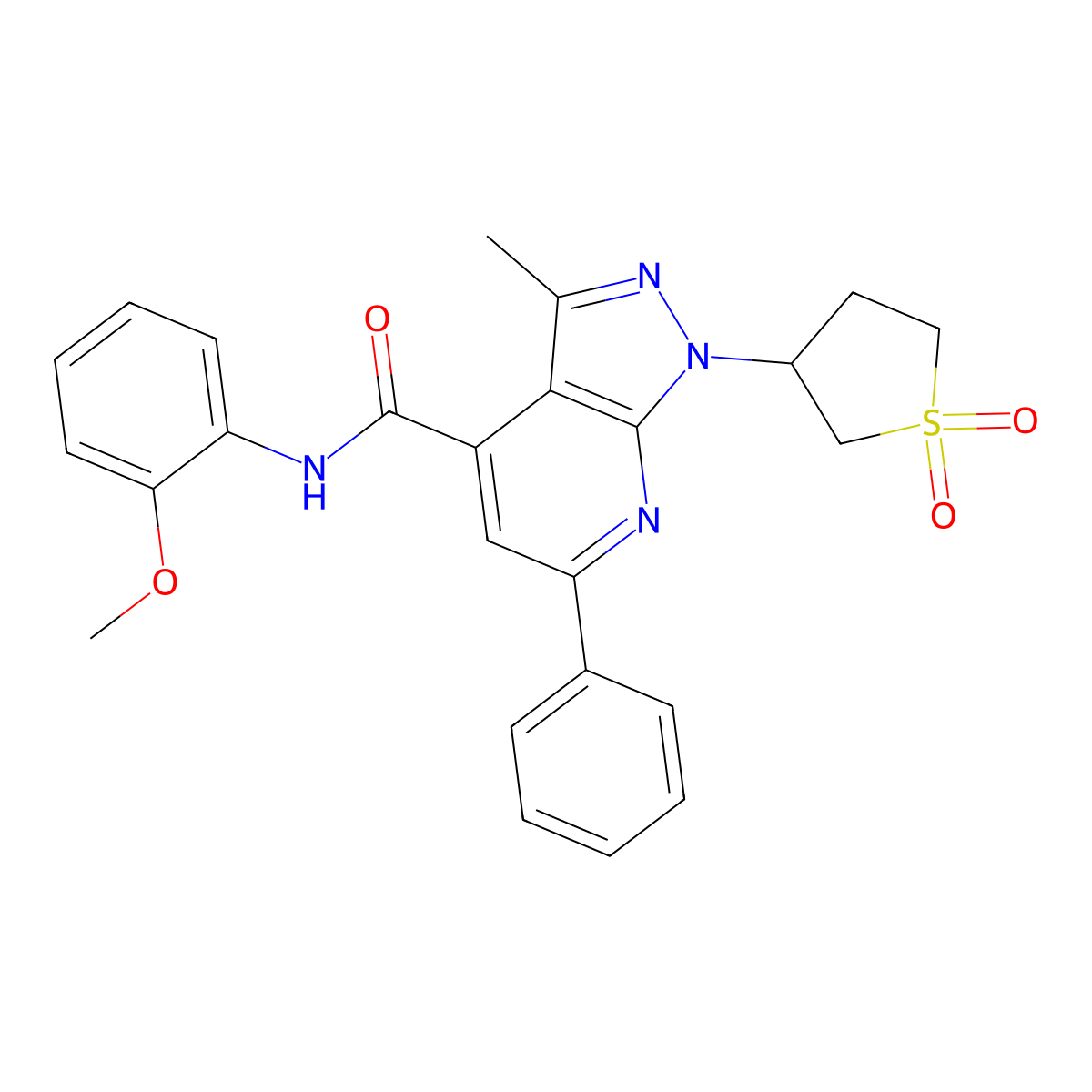 1-(1,1-dioxidotetrahydrothiophen-3-yl)-N-(2-methoxyphenyl)-3-methyl-6-phenyl-1H-pyrazolo[3,4-b]pyridine-4-carboxamide molecular structure, CAS 1105207-15-5