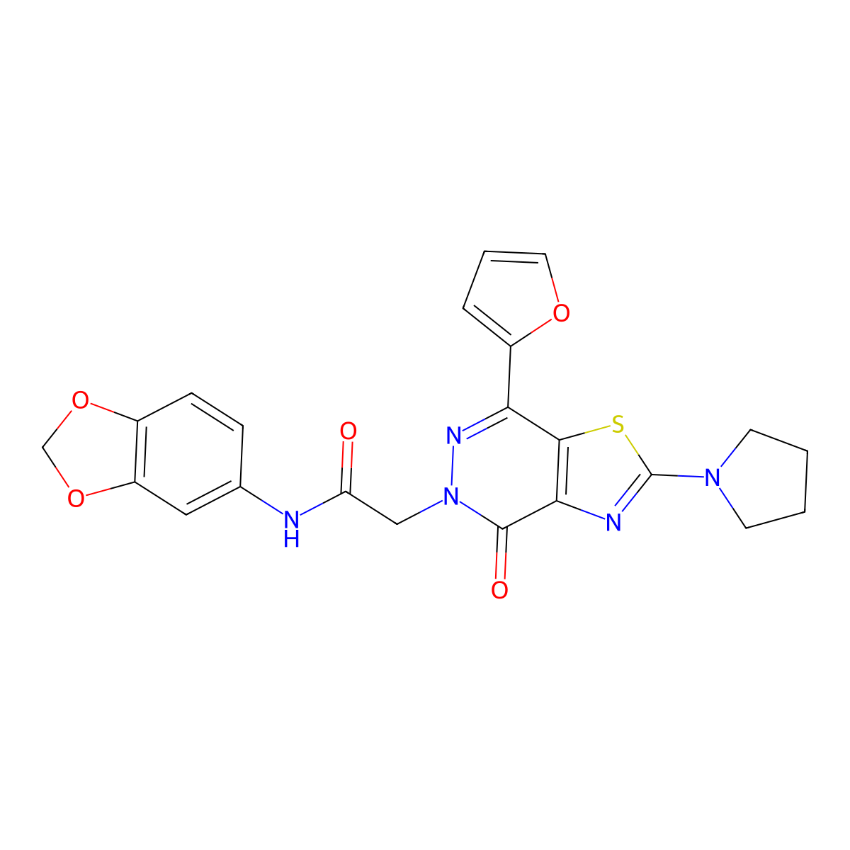 N-(benzo[d][1,3]dioxol-5-yl)-2-(7-(furan-2-yl)-4-oxo-2-(pyrrolidin-1-yl)thiazolo[4,5-d]pyridazin-5(4H)-yl)acetamide molecular structure, CAS 1105207-16-6