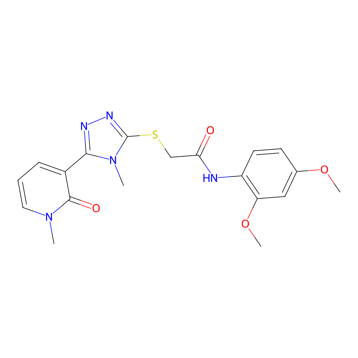 N-(2,4-dimethoxyphenyl)-2-((4-methyl-5-(1-methyl-2-oxo-1,2-dihydropyridin-3-yl)-4H-1,2,4-triazol-3-yl)thio)acetamide molecular structure, CAS 1105207-17-7