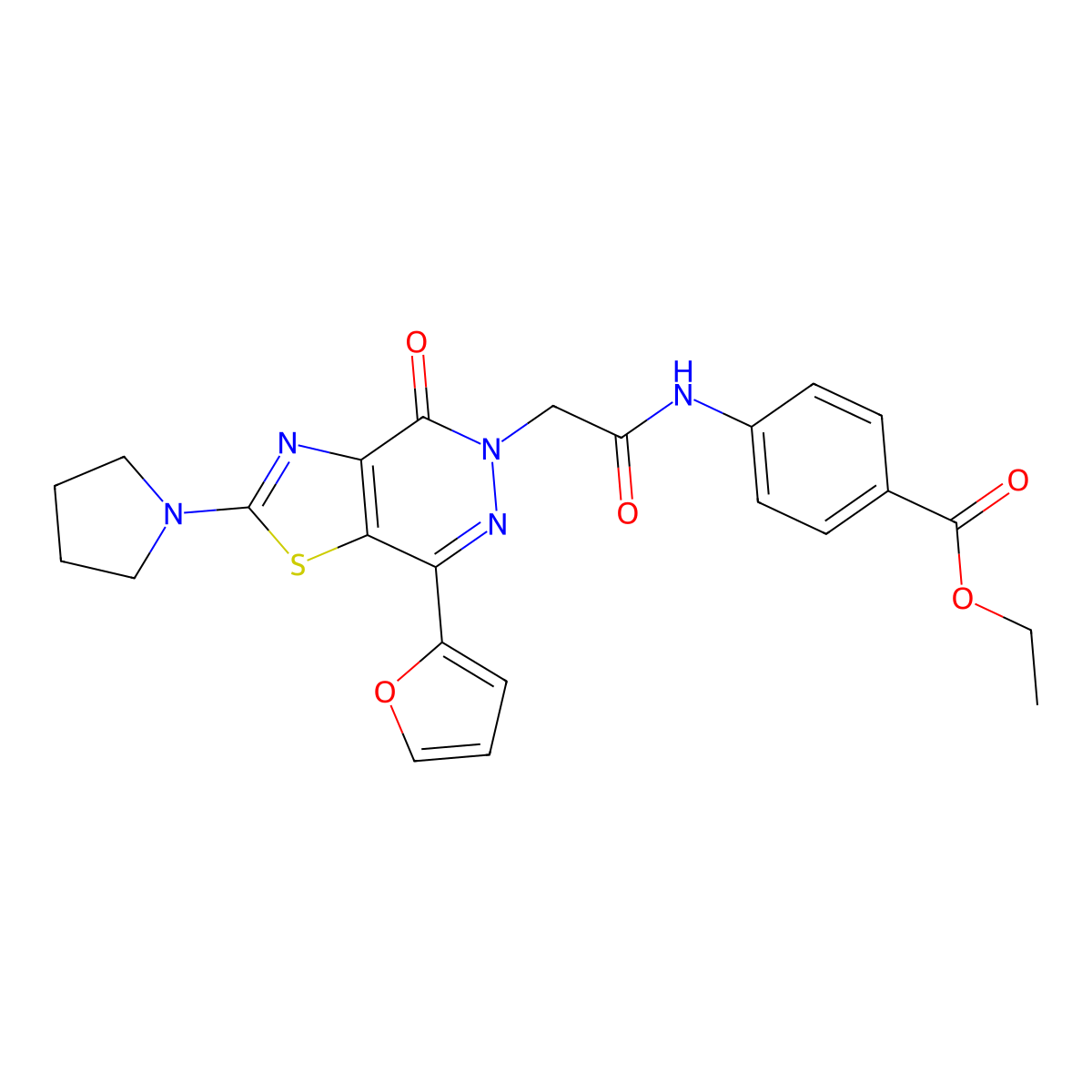 ethyl 4-(2-(7-(furan-2-yl)-4-oxo-2-(pyrrolidin-1-yl)thiazolo[4,5-d]pyridazin-5(4H)-yl)acetamido)benzoate molecular structure, CAS 1105207-21-3